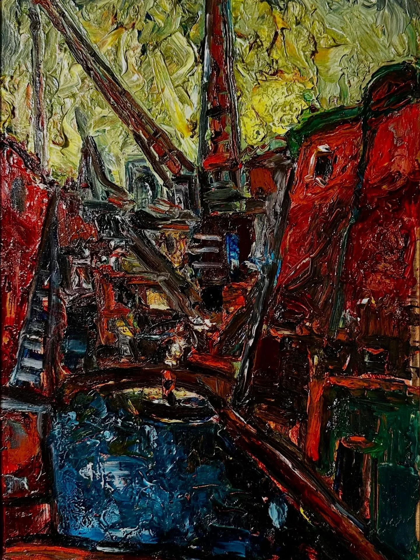 A proper oil painting 🎨

Barrington Tabb - 1934 to 2022

Bristol skyline with cranes - from the artists&rsquo; estate 

Being displayed on our stand at The Cotswold Decorative Antique &amp; Arts Fair this weekend, along with further selection of Mod