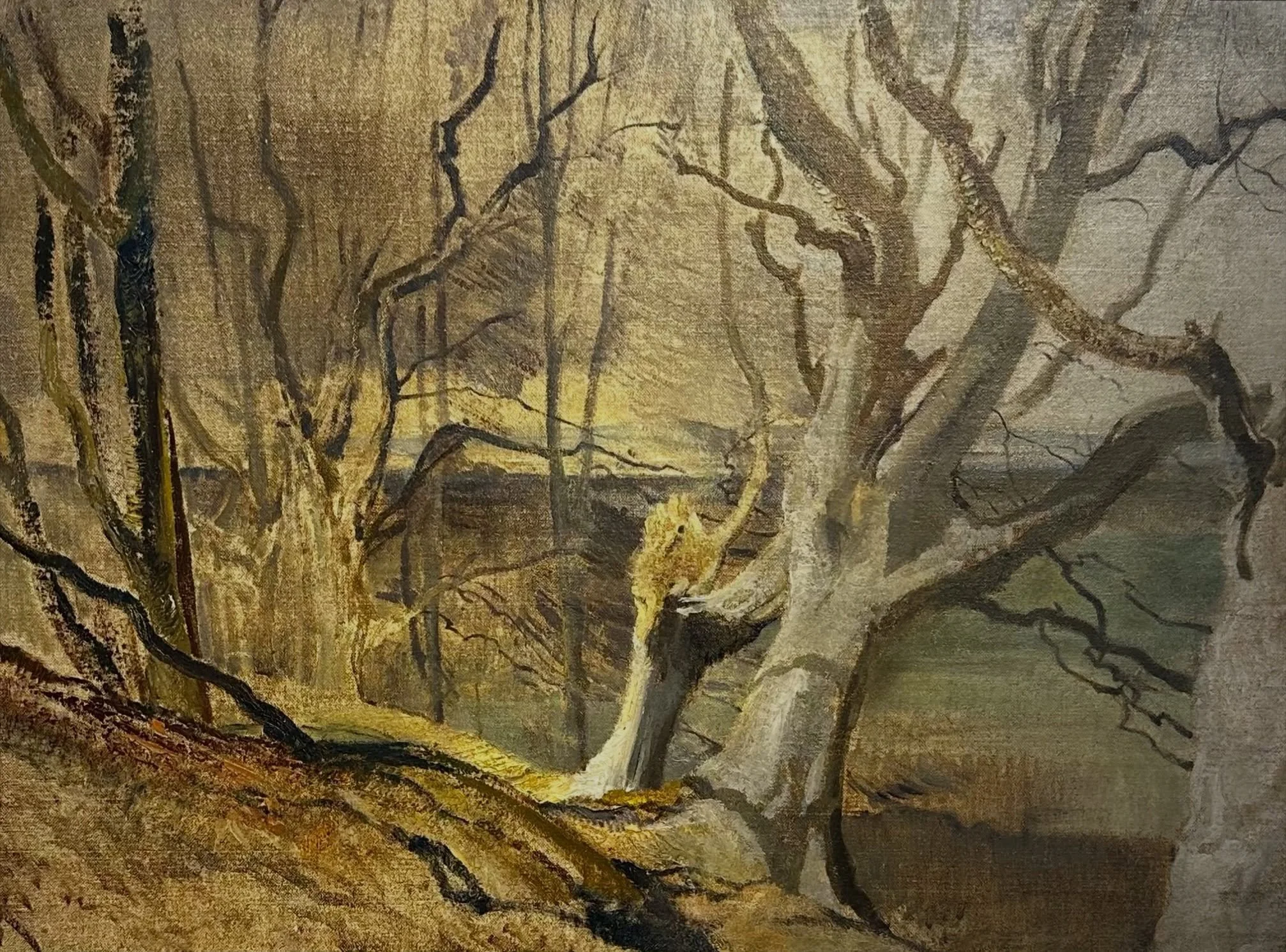 Charles Knight - VPRWS  ROI 
1901 - 1990

Title: Oil sketch for Winter Beeches at Poyning

Medium: Oil on Canvas

Dim: 75cm x 98cm framed

Exhibited: Chris Beetles Gallery, June 1997

Available from www.rastall.art

Better known for his watercolours,