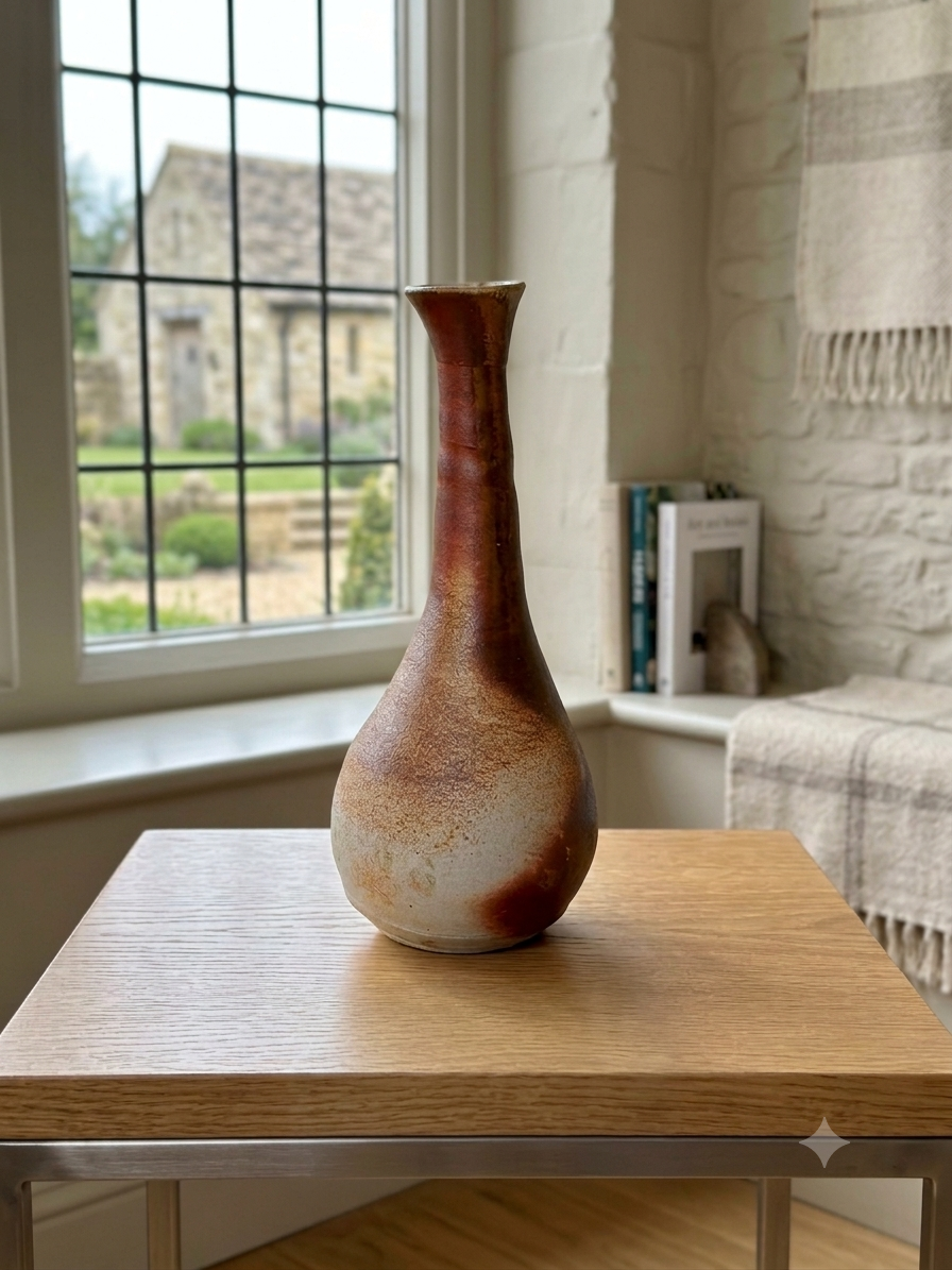 1112/236 Nic Collins - 24.5cm tall stoneware vase with running white shino glaze