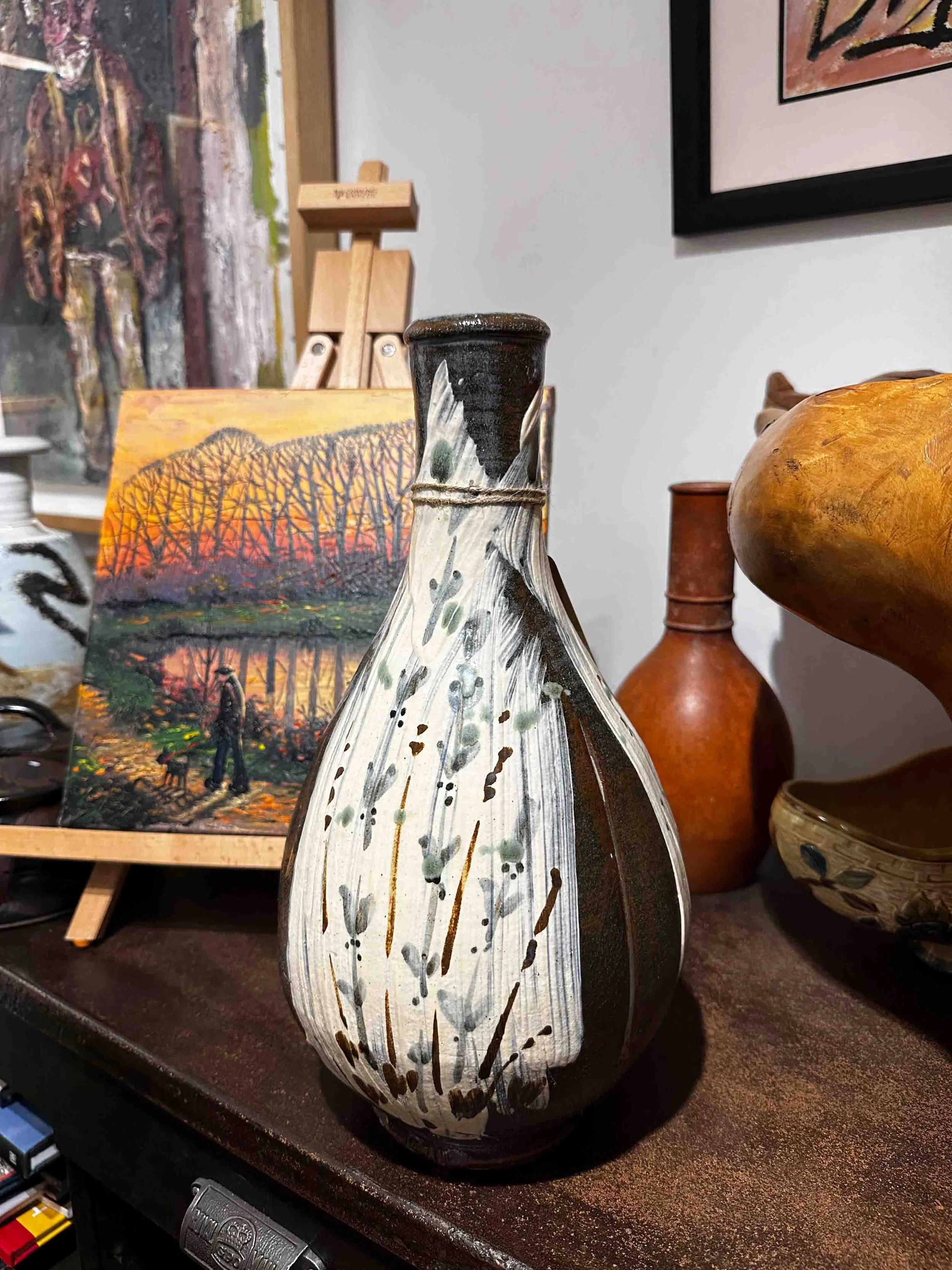 Jim Malone - Impressive stoneware Korean bottle covered in tenmoku