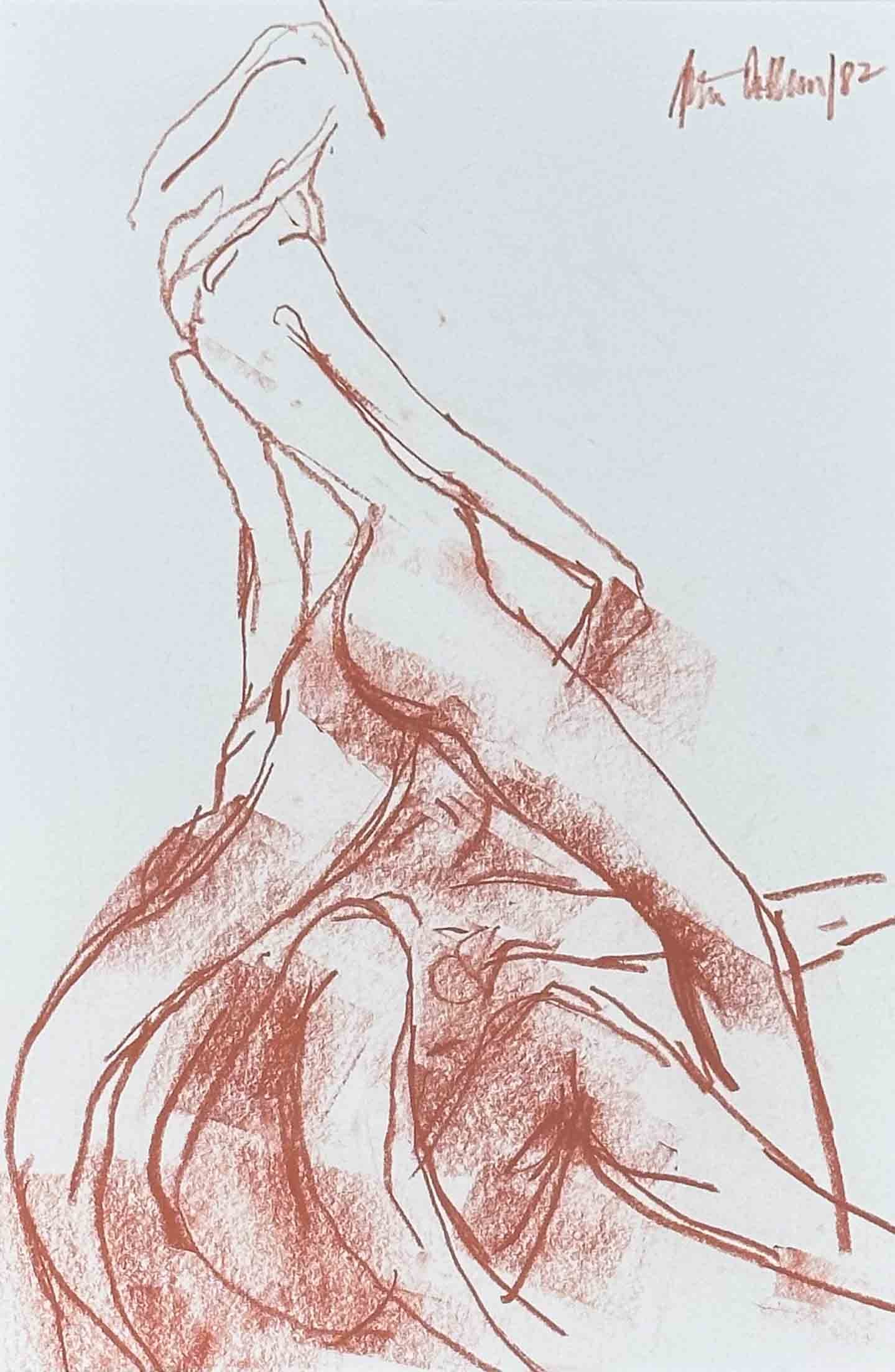 Peter Collins - Modern British Artist - Red Conte Crayon Drawing from 1982