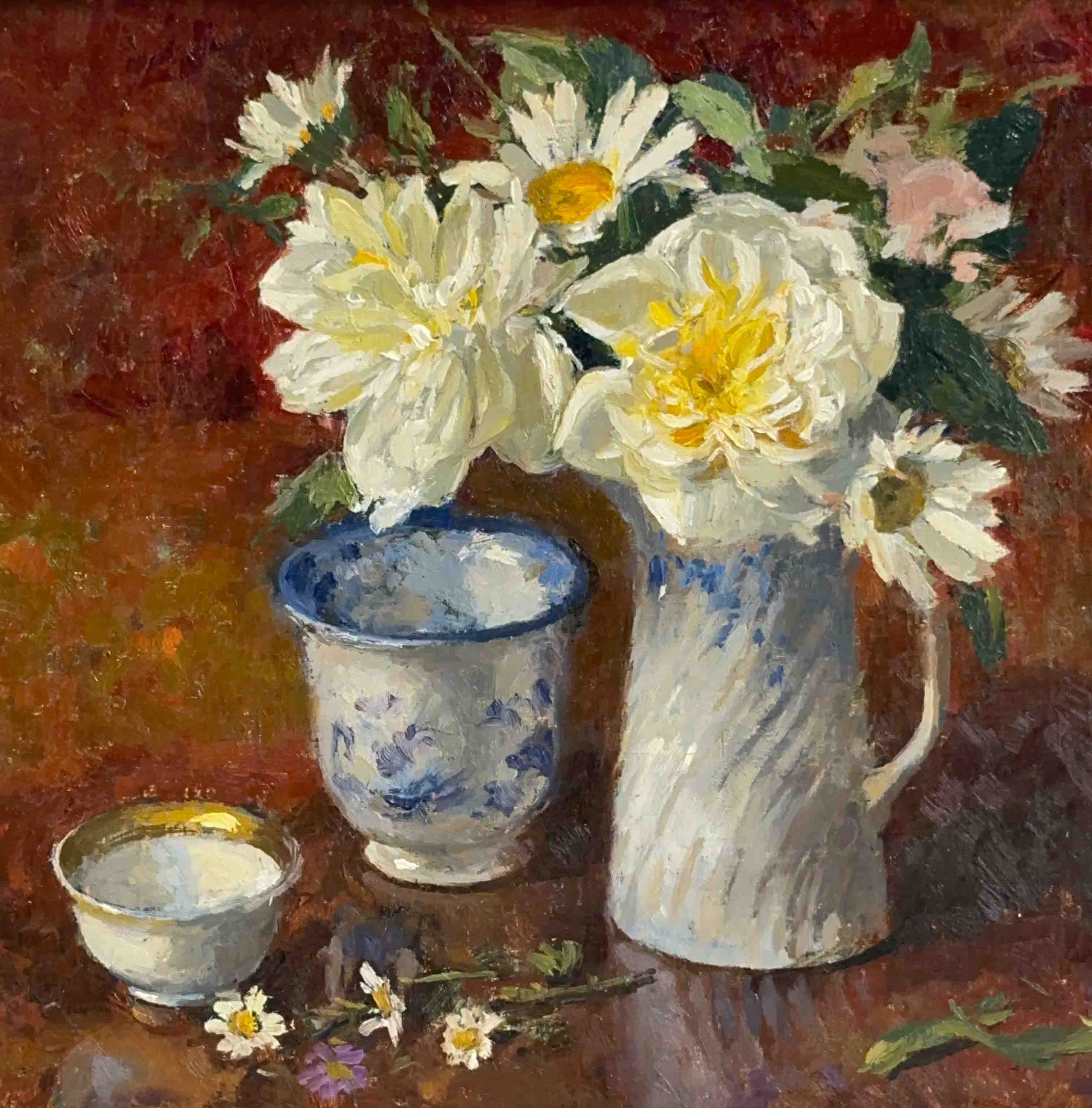 Pamela Kay - Rose Alberic Barbier and Daisies