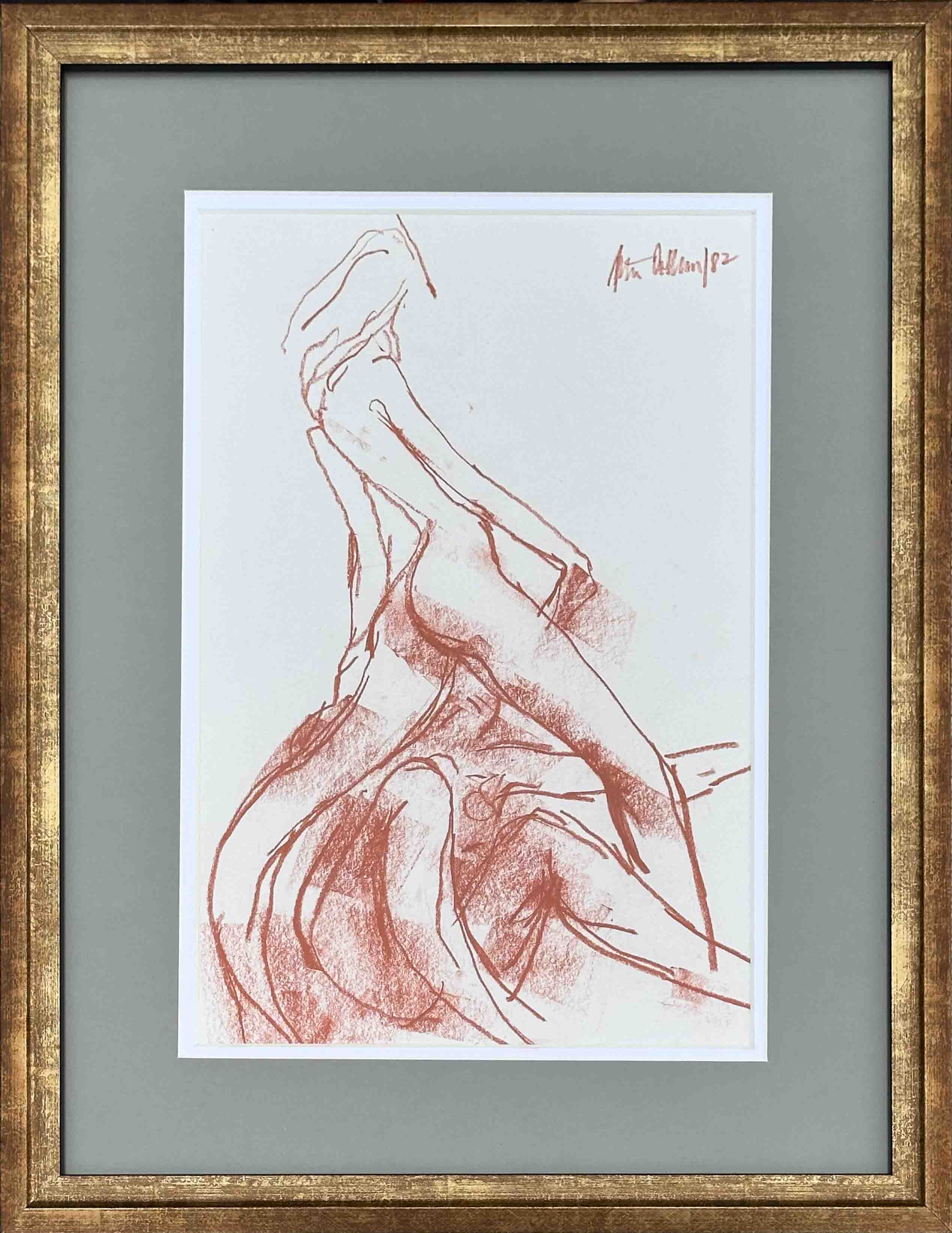 Peter Collins - Modern British Artist - Red Conte Crayon Drawing from 1982 - Framed and ready to hang