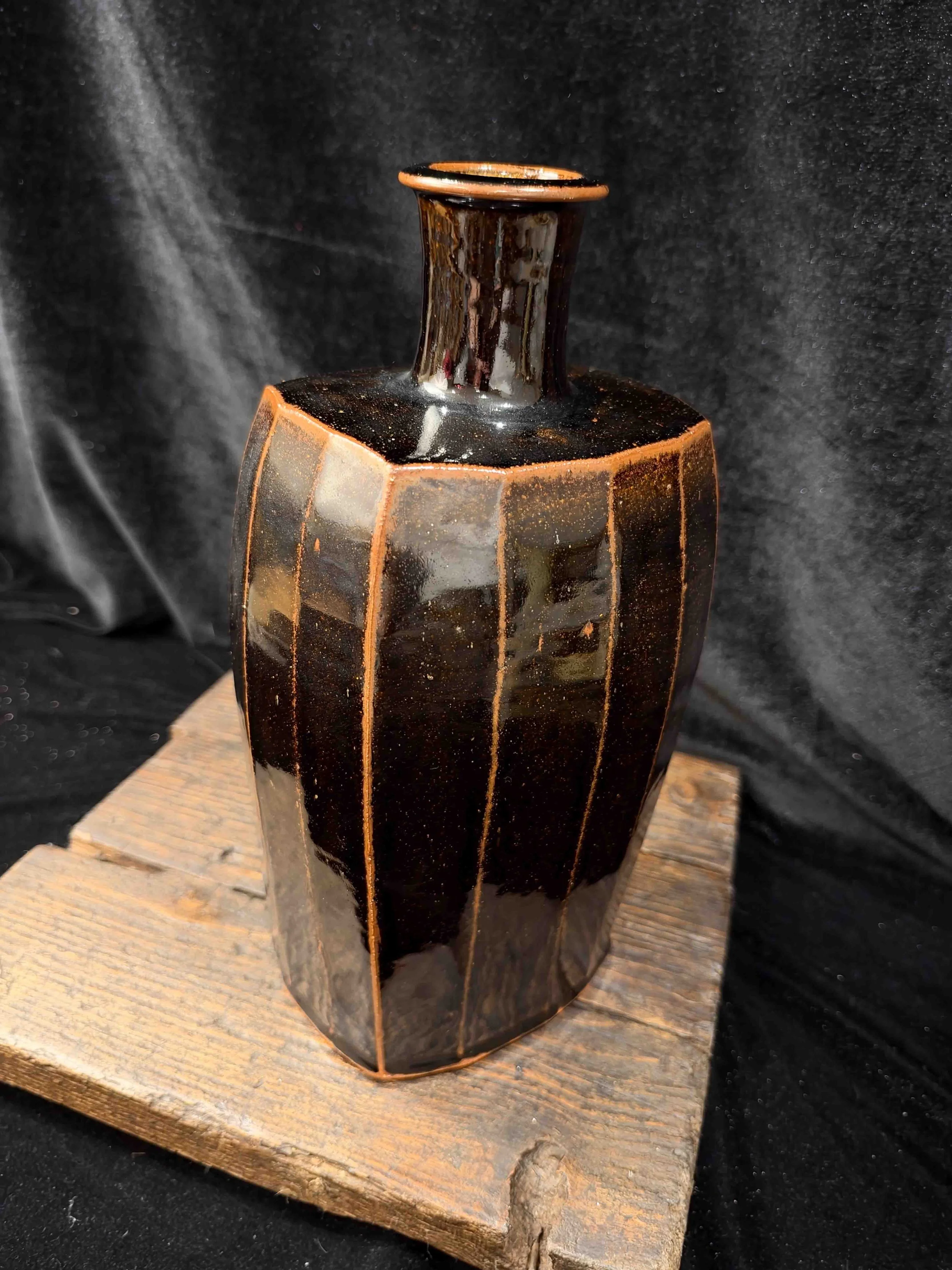 Phil Rogers - Rectangular faceted stoneware bottle