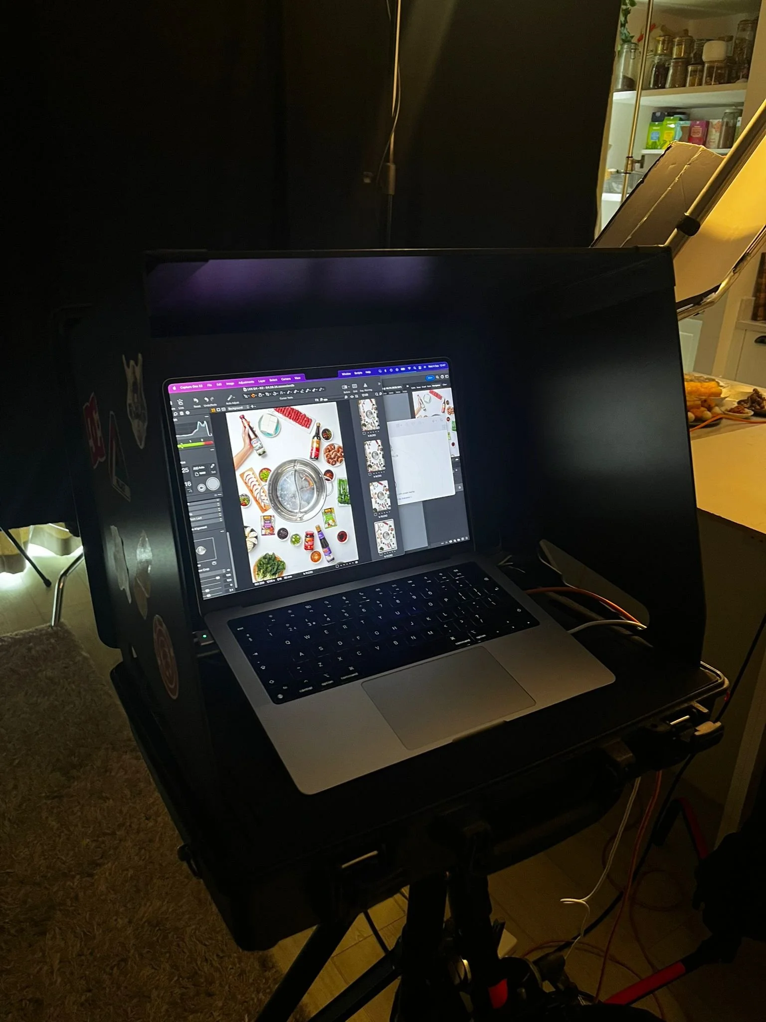  A laptop shows the photographic assets needed for stop motion animation in this project for Lee Kum Kee by video, animation and VFX studio Heehaw, Scotland 