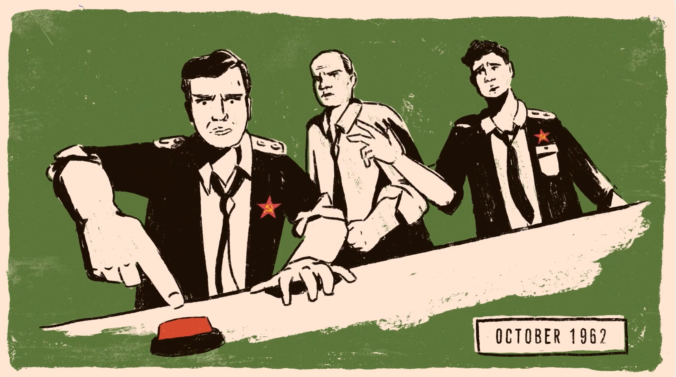  Three men consider pushing a red nuclear button in this animation for BBC Bitesize by Edinburgh based video, animation and VFX studio Heehaw. 