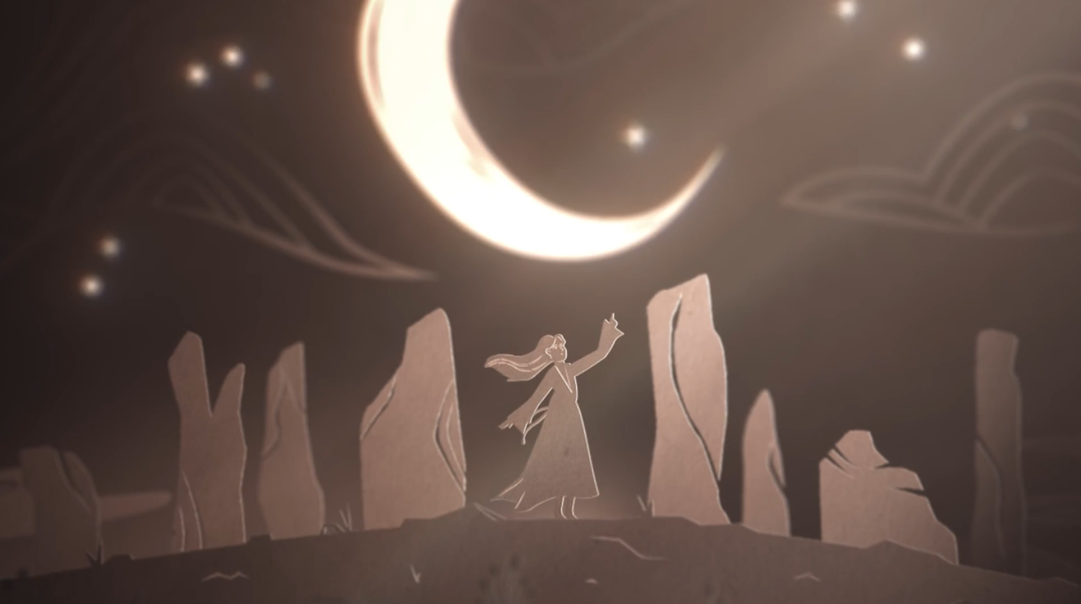  An illustrated character reaches for the moon in this experiential video for Calanais Stones Visitors Centre by Edinburgh based video, animation and VFX studio Heehaw. 