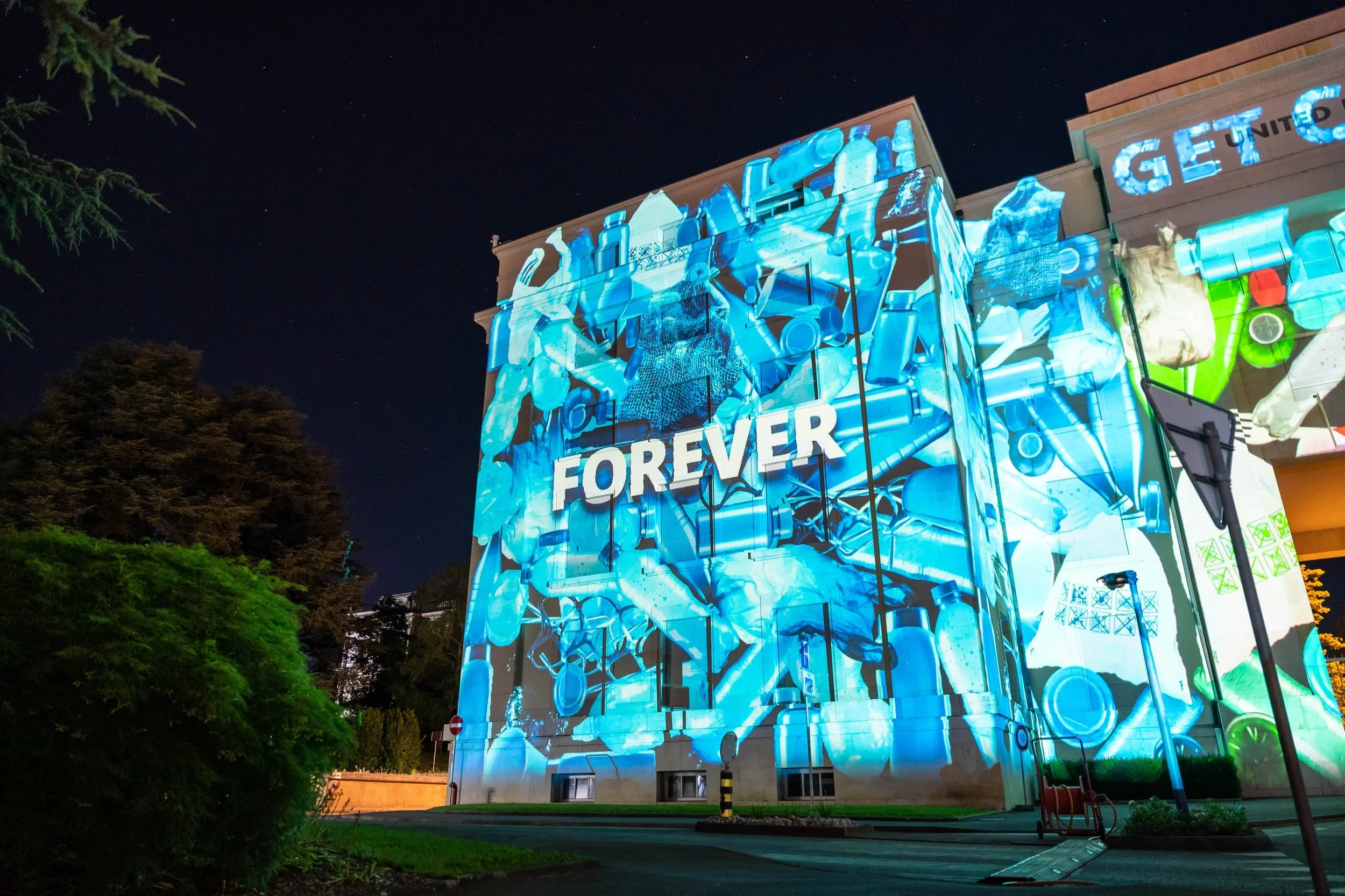 Plastic is forever UN building projections - Image taken from the UN plastic is forever campaign by Heehaw