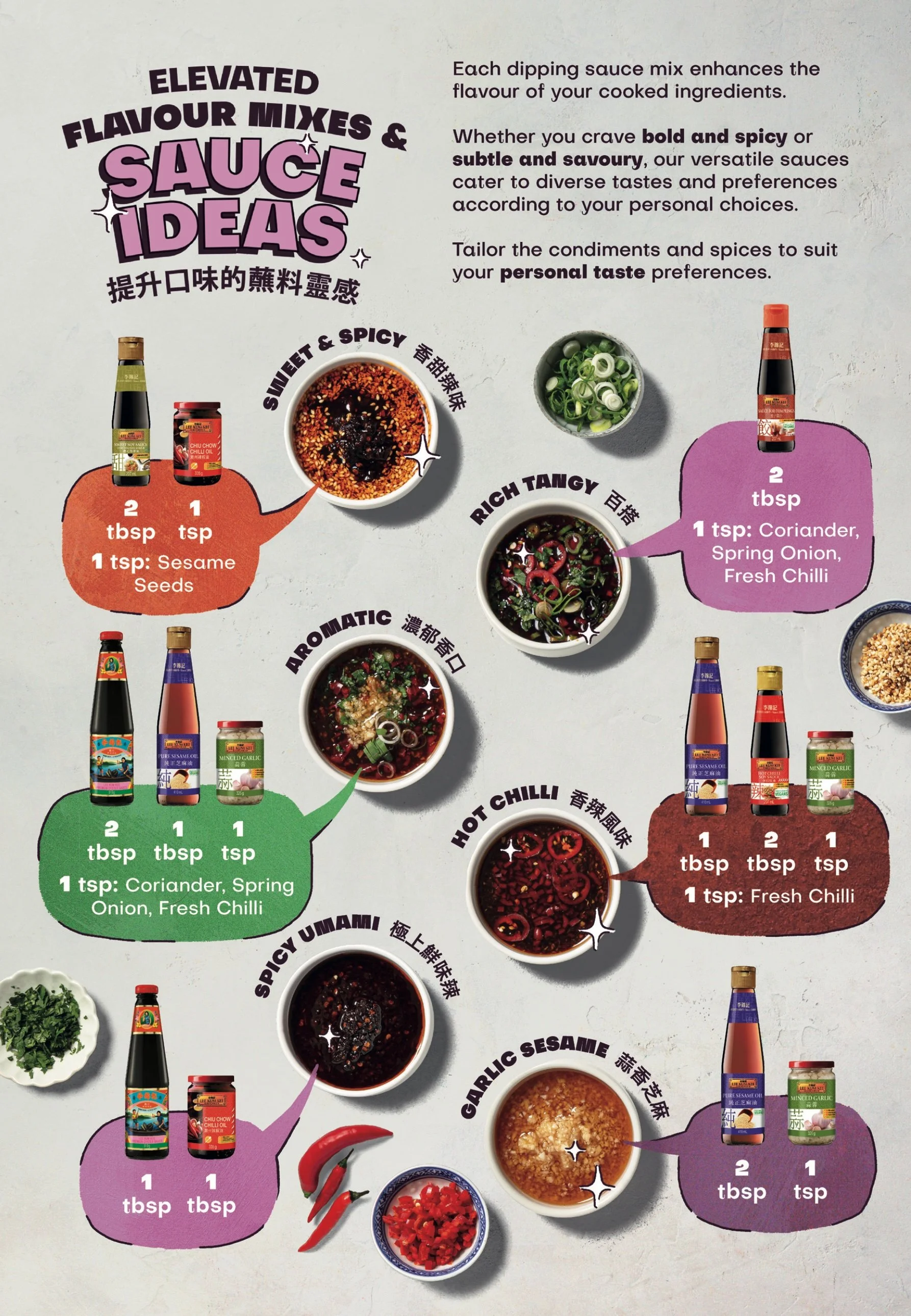 Sauce ideas for a Chinese hot pot dish in this print ad designed by Heehaw, video animation and VFX studio, Scotland