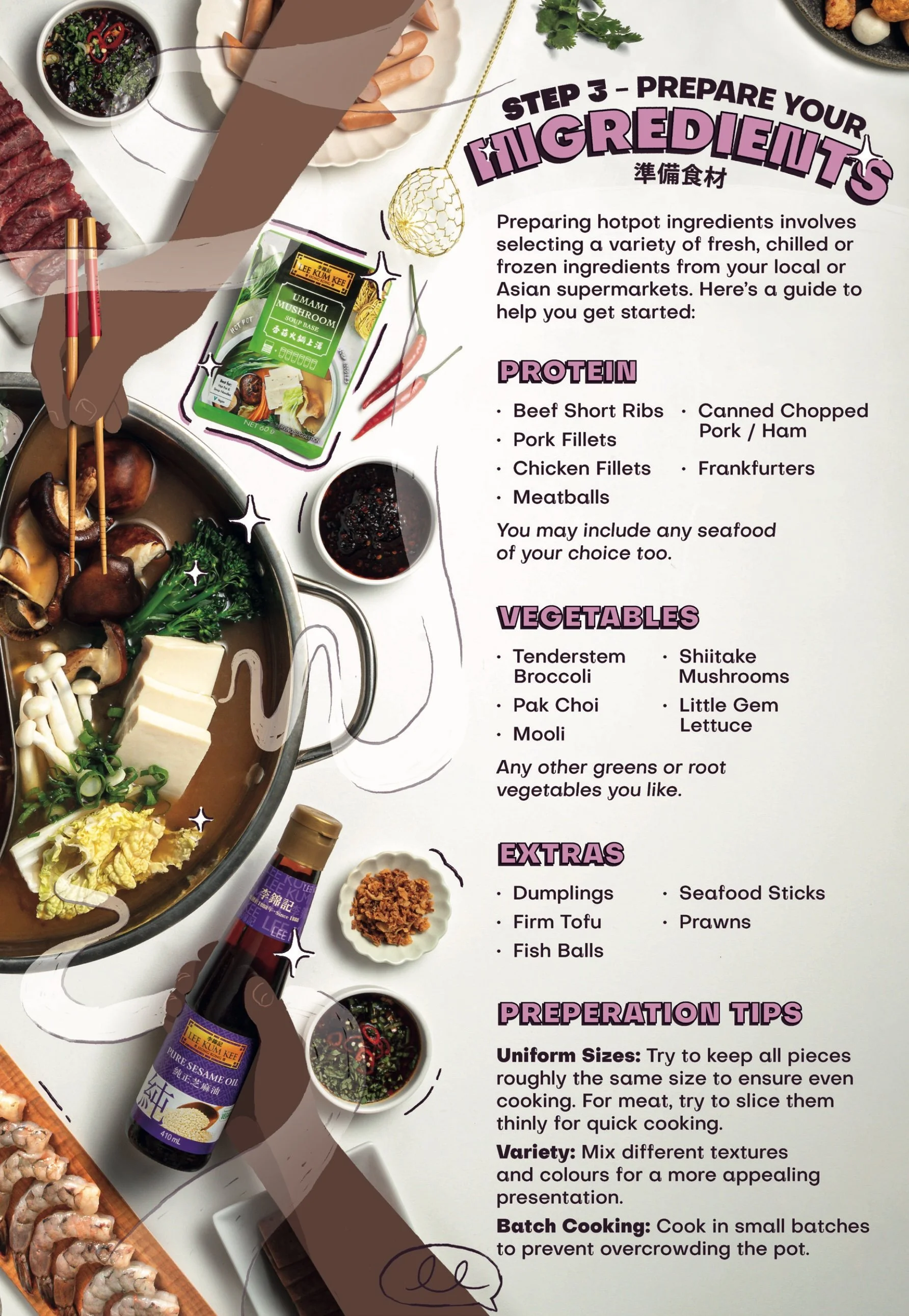 The ingredients you need for a Chinese hot pot dish in this print ad designed by Heehaw, video animation and VFX studio, Scotland