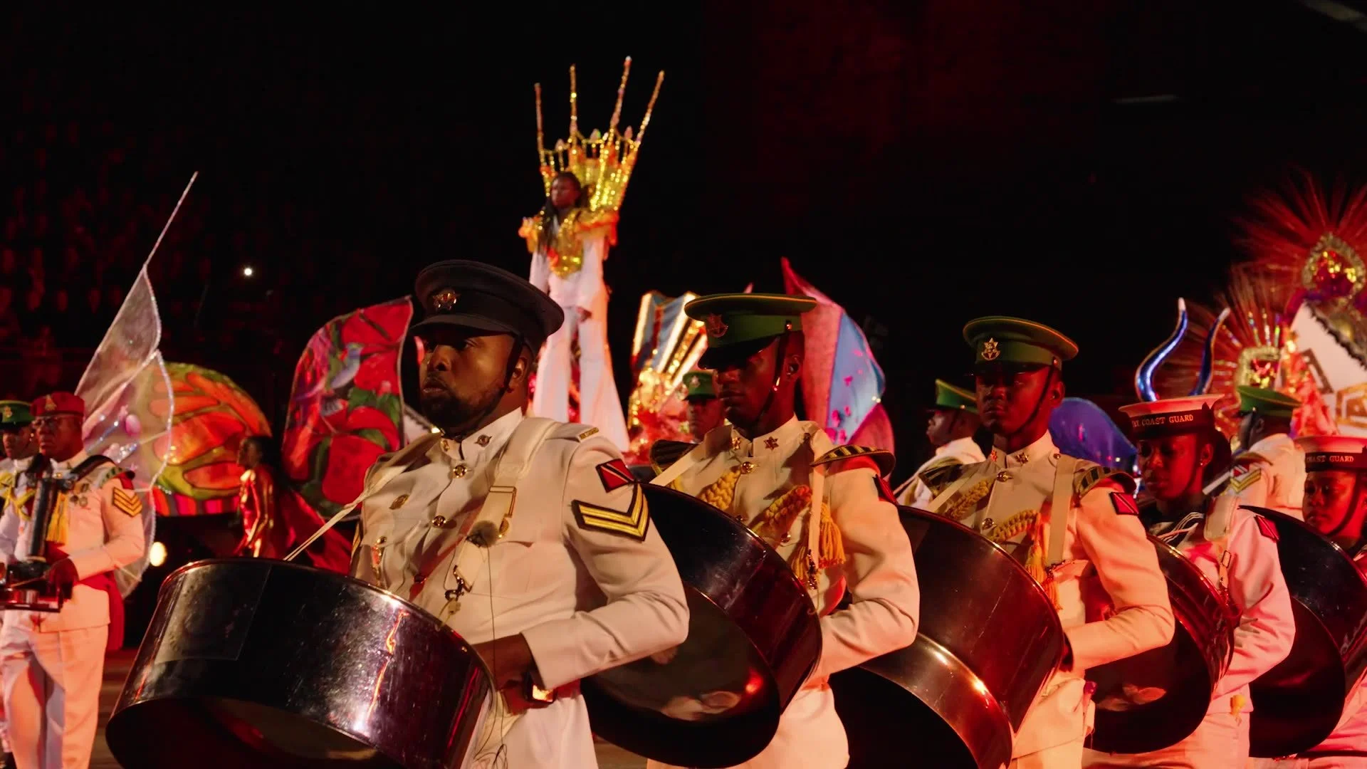 Musicians walk in Edinburgh Castle in The Royal Edinburgh Military Tattoo film from Scotland video production studio Heehaw