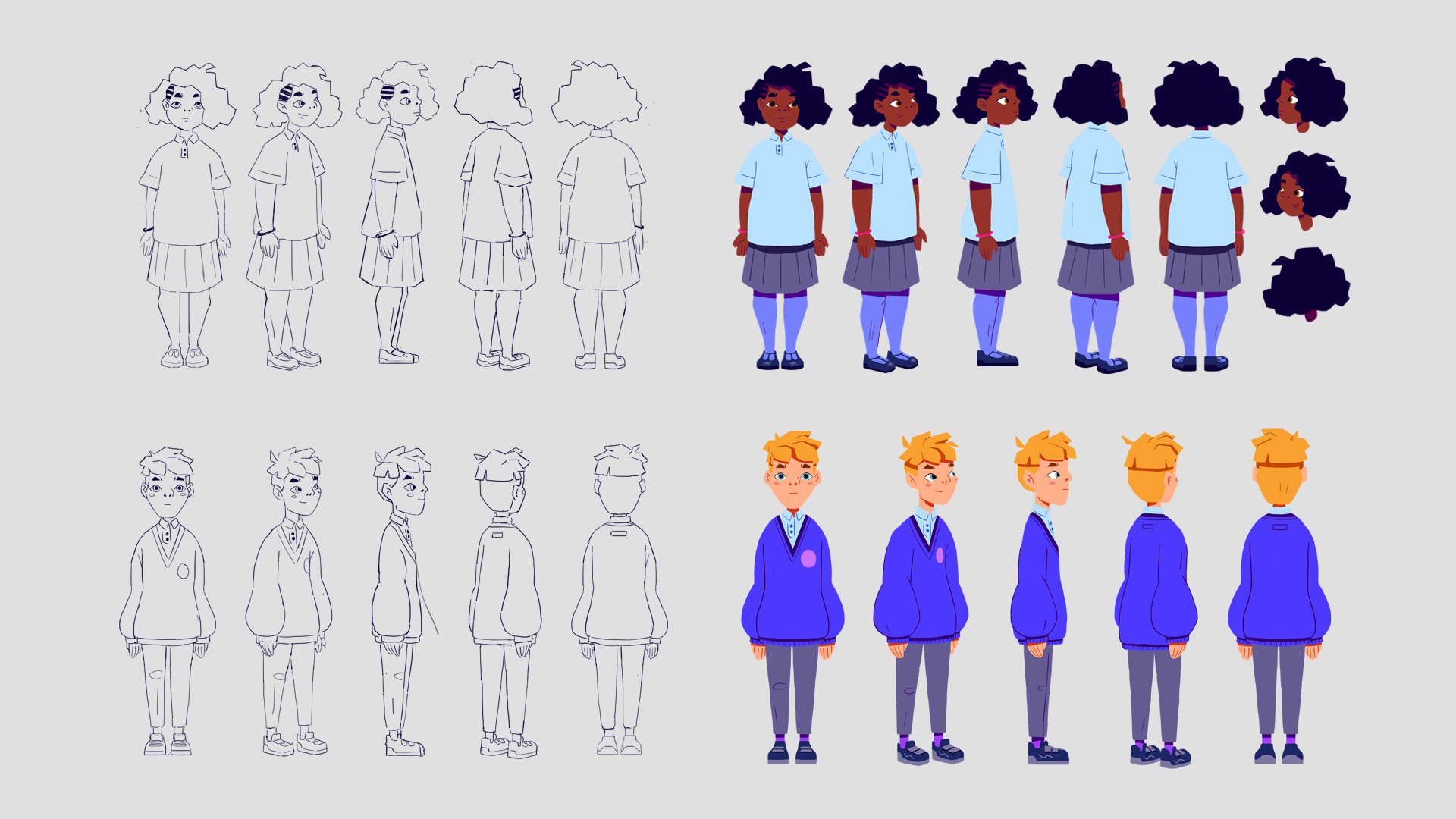 Development sketches for  illustrations for BBC Bitesize educational animation from Heehaw animation studio Scotland