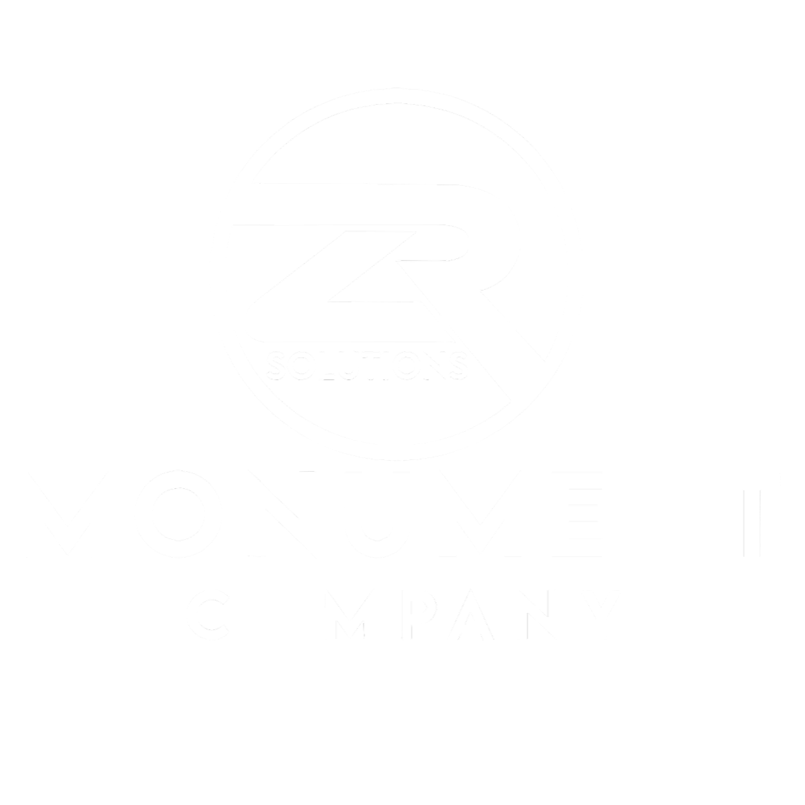 Black background with a white circular logo at the top containing stylized letters Z and R and the word SOLUTIONS beneath them. Below the logo, the words MONUMENT COMPANY are displayed in large white capital letters, and beneath that, in smaller font, are the words EST. 2020.