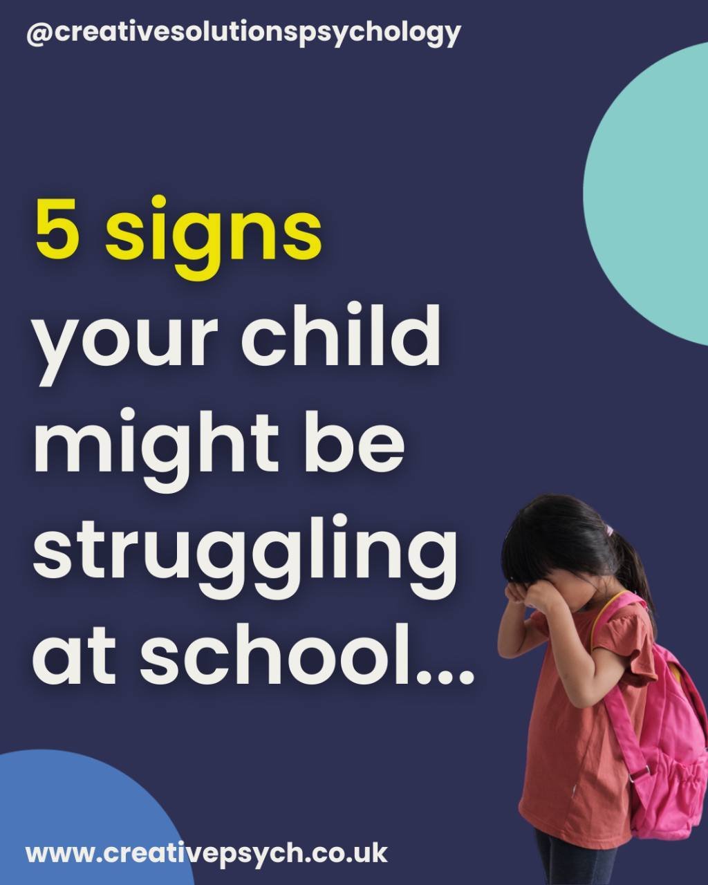 As a child and educational psychologist, it's crucial to recognise the early signs indicating a child might be struggling at school. 

These struggles can be academic, social, emotional, or a combination. Identifying these signs early can lead to tim