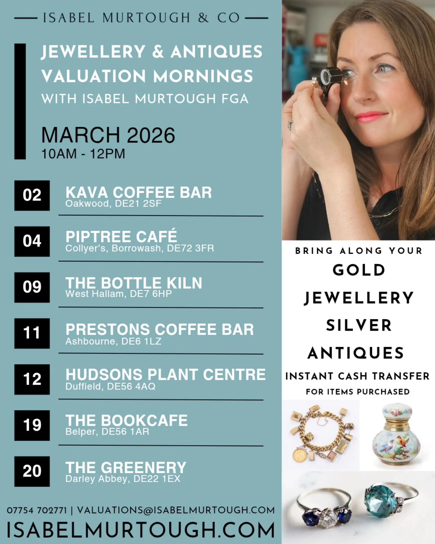 MARCH VALUATION MORNINGS... 

Bring along your items, whether they be jewellery or antiques, and we can advise of their value and the best way of selling! We also buy on the day, offering instant payment! It&rsquo;s a great time to sell! 

All of our