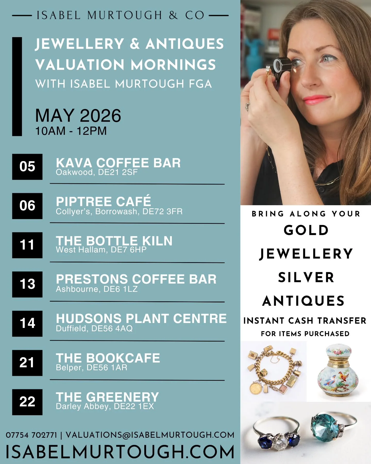 MAY VALUATION MORNINGS... 

Bring along your items, whether they be jewellery or antiques, and we can advise of their value and the best way of selling! We also buy on the day, offering instant payment! It&rsquo;s a great time to sell! 

All of our v