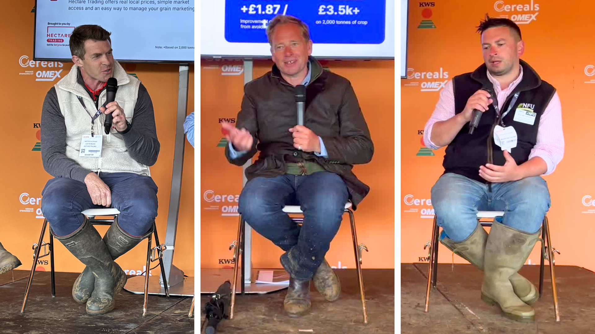 Andrew Huxham, James Peck and Ryan McCormack talking at the panel discussion, "The Future of Grain Marketing"