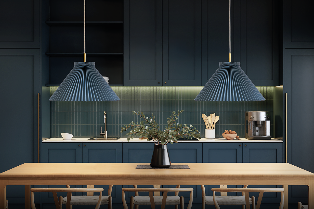 LeKlint1_pendant_30cm_denimblue_paper_brass_hangup_lifestyle.png