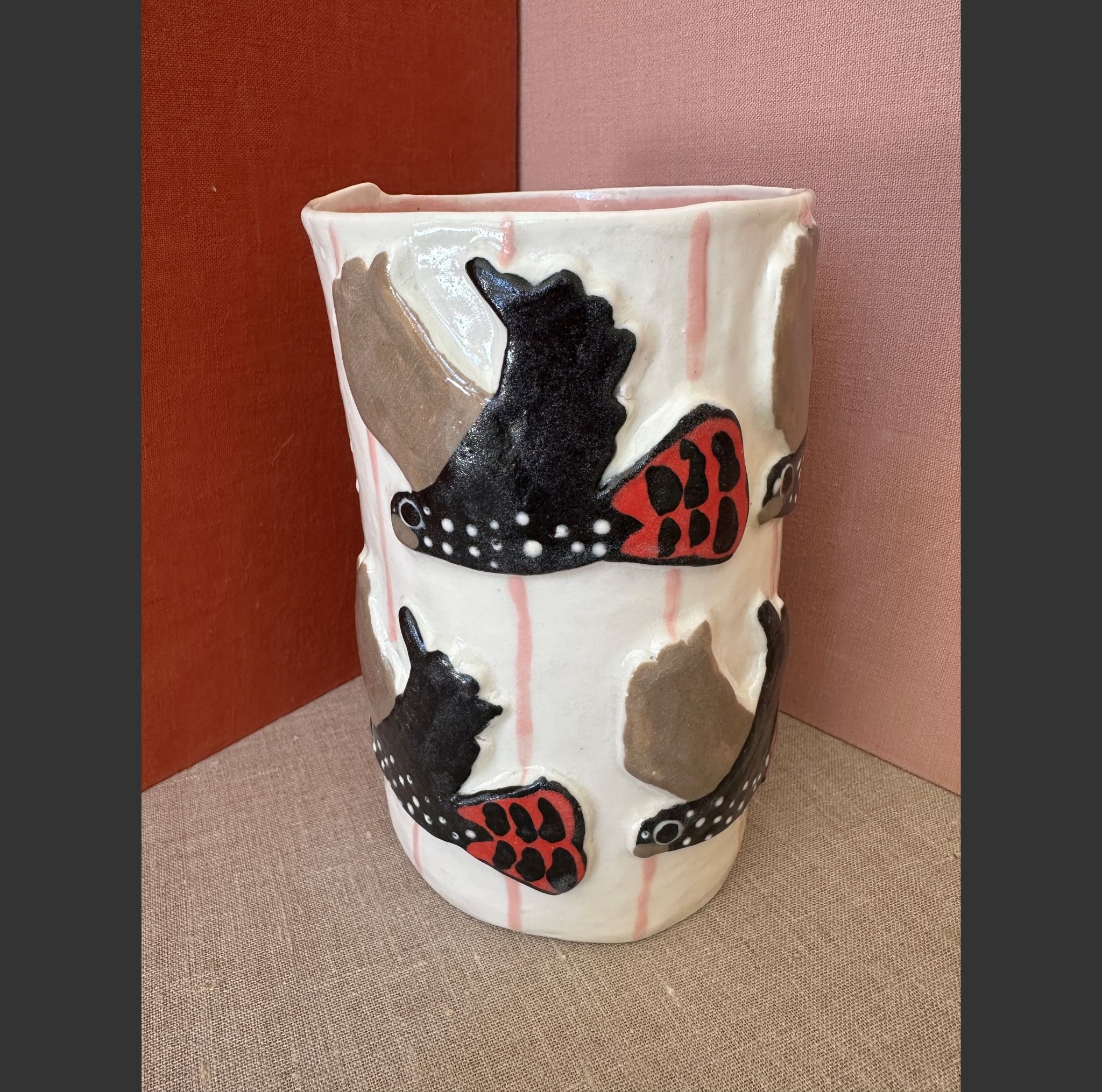 Hannah Goggs Red tail vase with pink stripe.jpg
