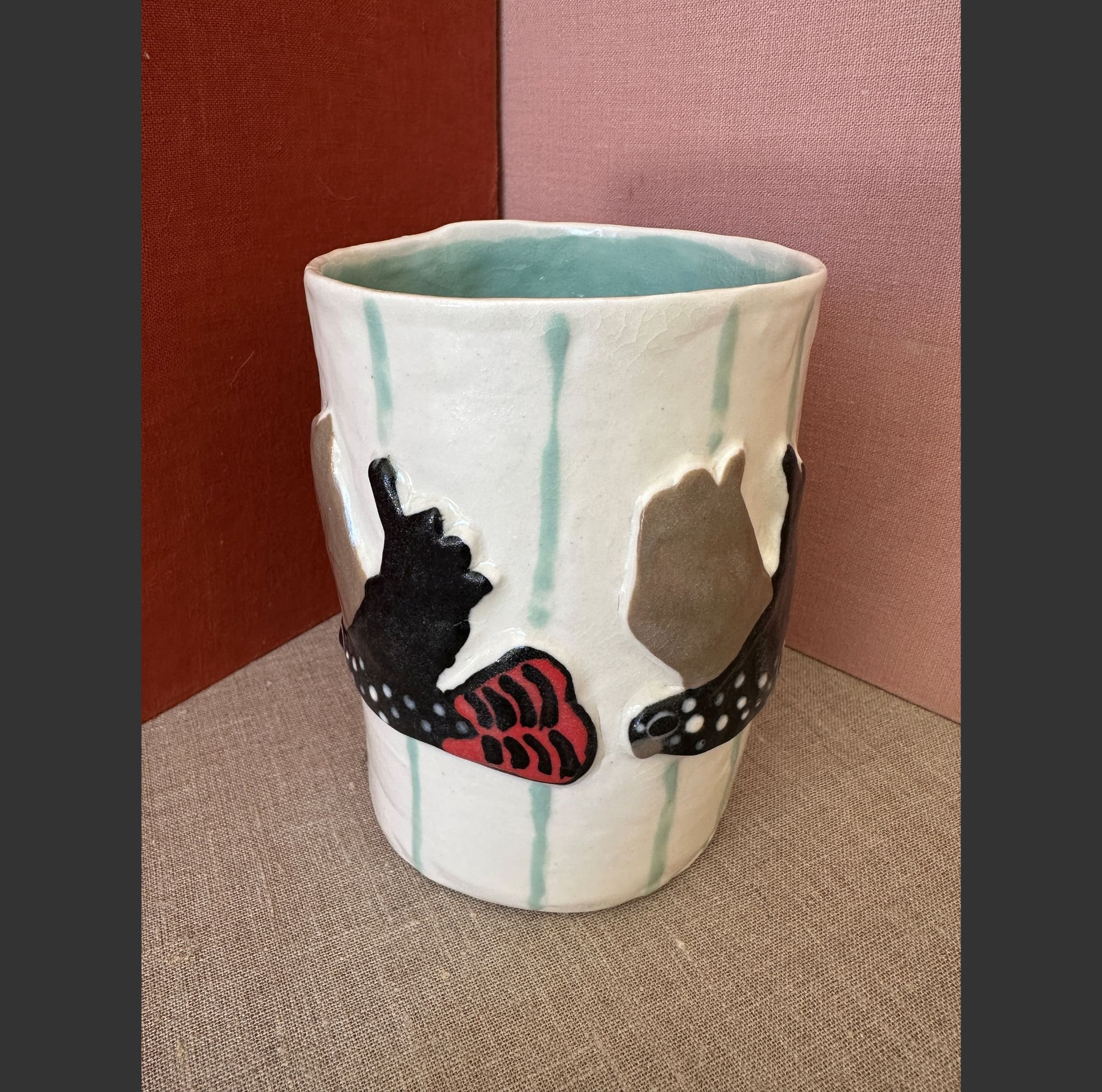 Hannah Goggs Red tail vase with green stripe.jpg