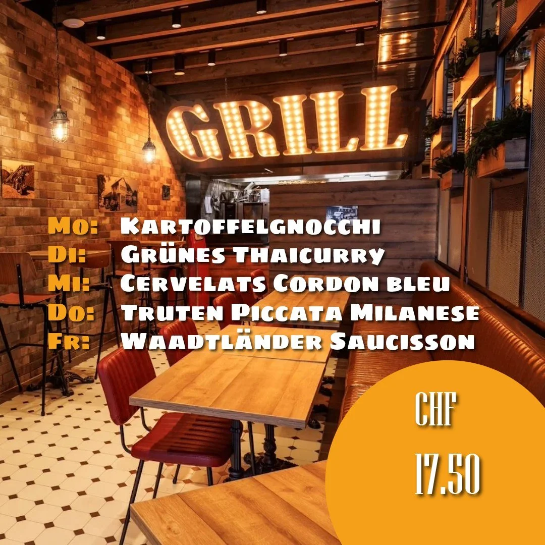 🍽️ Startet genussvoll in die neue Woche!
Zum Start in die letzte Oktoberwoche verw&ouml;hnen wir euch mit abwechslungsreichen Mittagsmen&uuml;s &ndash; frisch gekocht, ehrlich und wie immer f&uuml;r nur CHF 17.50.

Hier der Men&uuml;plan f&uuml;r di