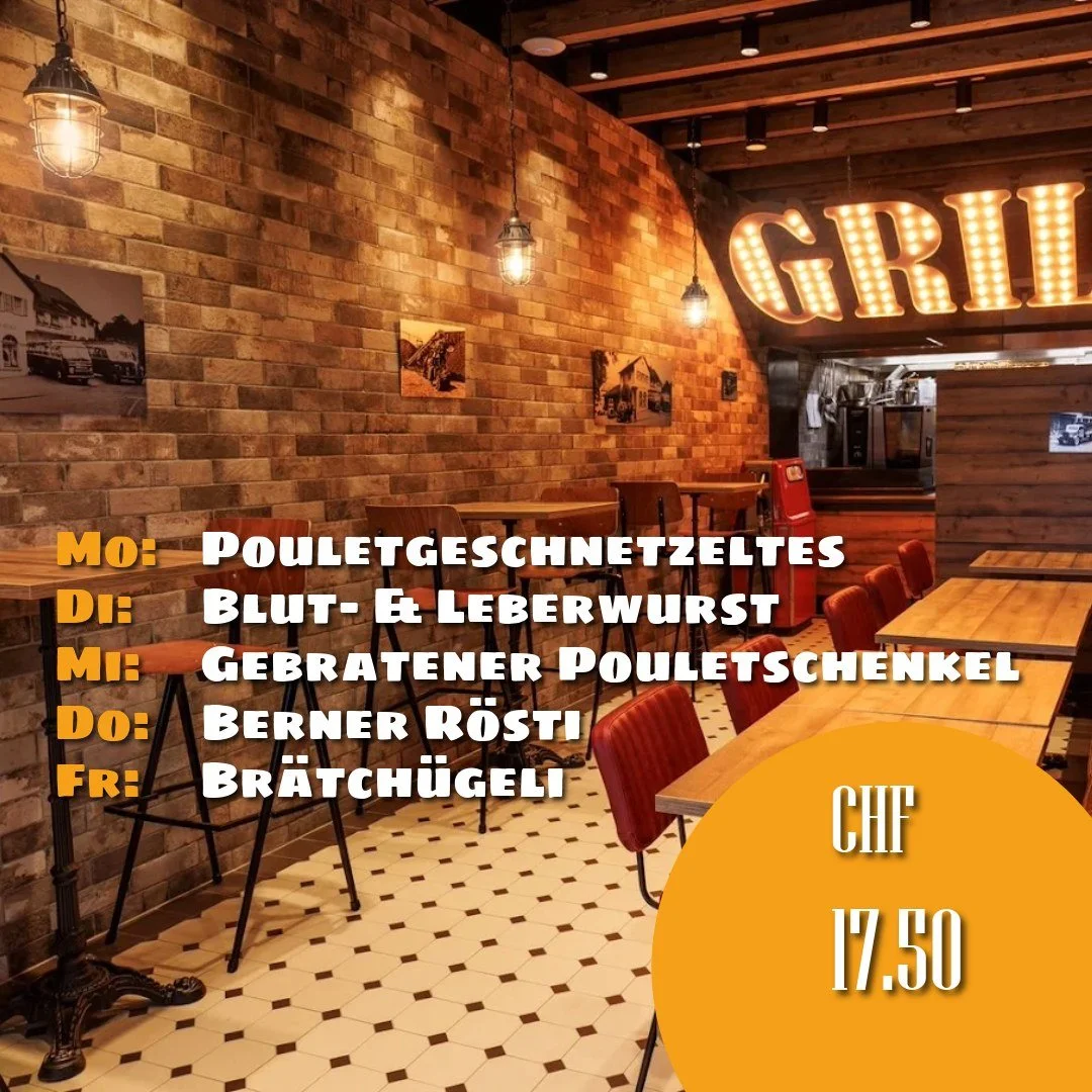 🍽️ Startet genussvoll in die neue Woche!
Zum Start in den November verw&ouml;hnen wir euch mit abwechslungsreichen Mittagsmen&uuml;s &ndash; frisch gekocht, ehrlich und wie immer f&uuml;r nur CHF 17.50.

Hier der Men&uuml;plan f&uuml;r die Woche vom