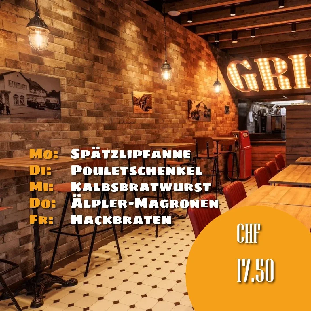 🍽️ Genussvoll in die neue Woche starten!
Vom 12. bis 16. Januar 2026 verw&ouml;hnen wir euch im Cholehof Brugg wieder mit feinen, frisch gekochten Mittagsmen&uuml;s &ndash; ehrlich, herzhaft und wie immer f&uuml;r nur CHF 17.50.

🔥 Montag
Sp&auml;t