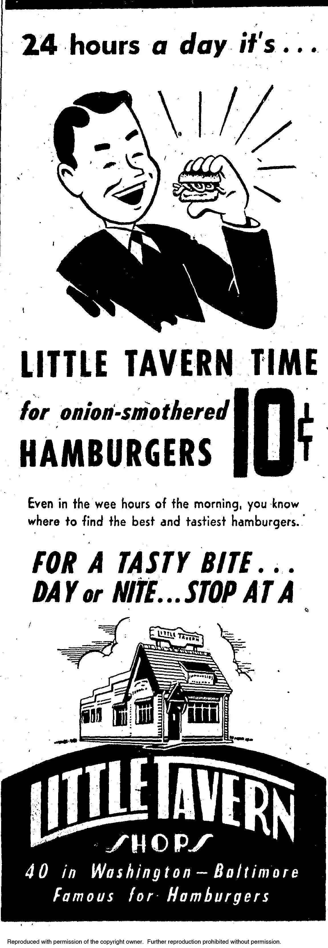 Little Tavern ad: One of the many White Castle knock-offs, Little Tavern began in Louisville, KY in 1928.