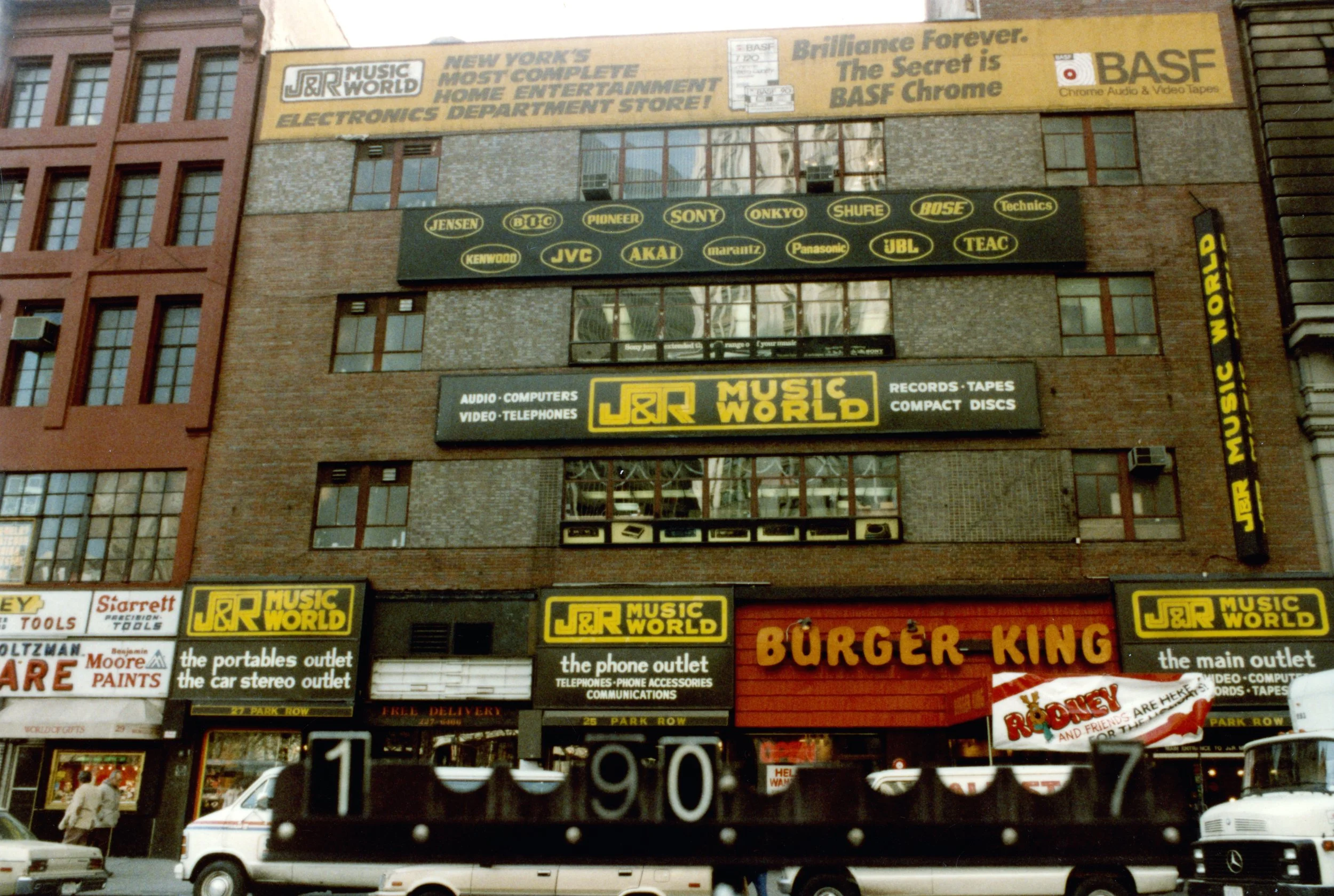 Manhattan (New York, NY). Burger King cowers under the behemoth that was J&R Music World.