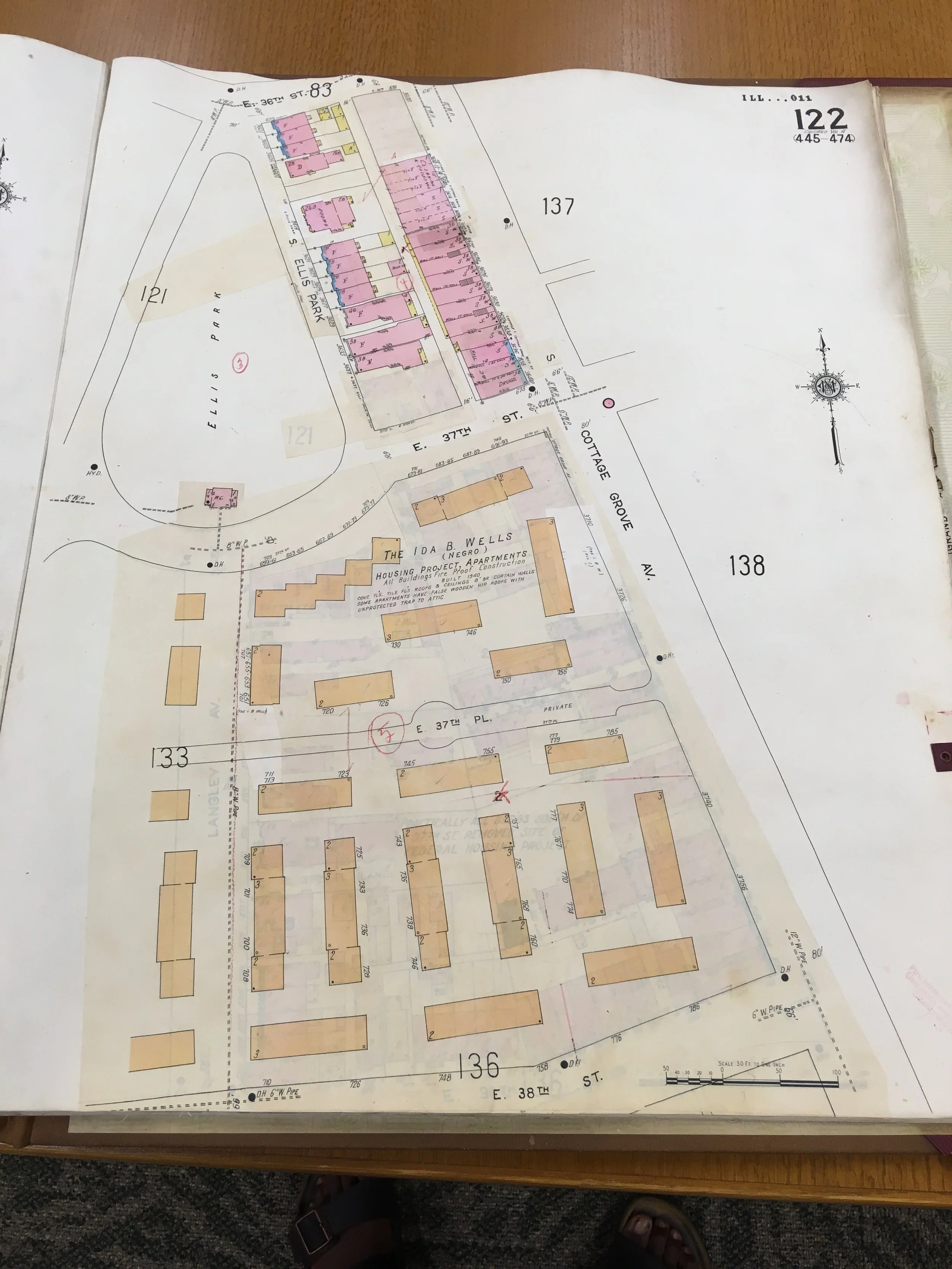 Building the Ida B. Wells housing projects in Chicago. Courtesy EDR, copyright holder of the Sanborn maps.