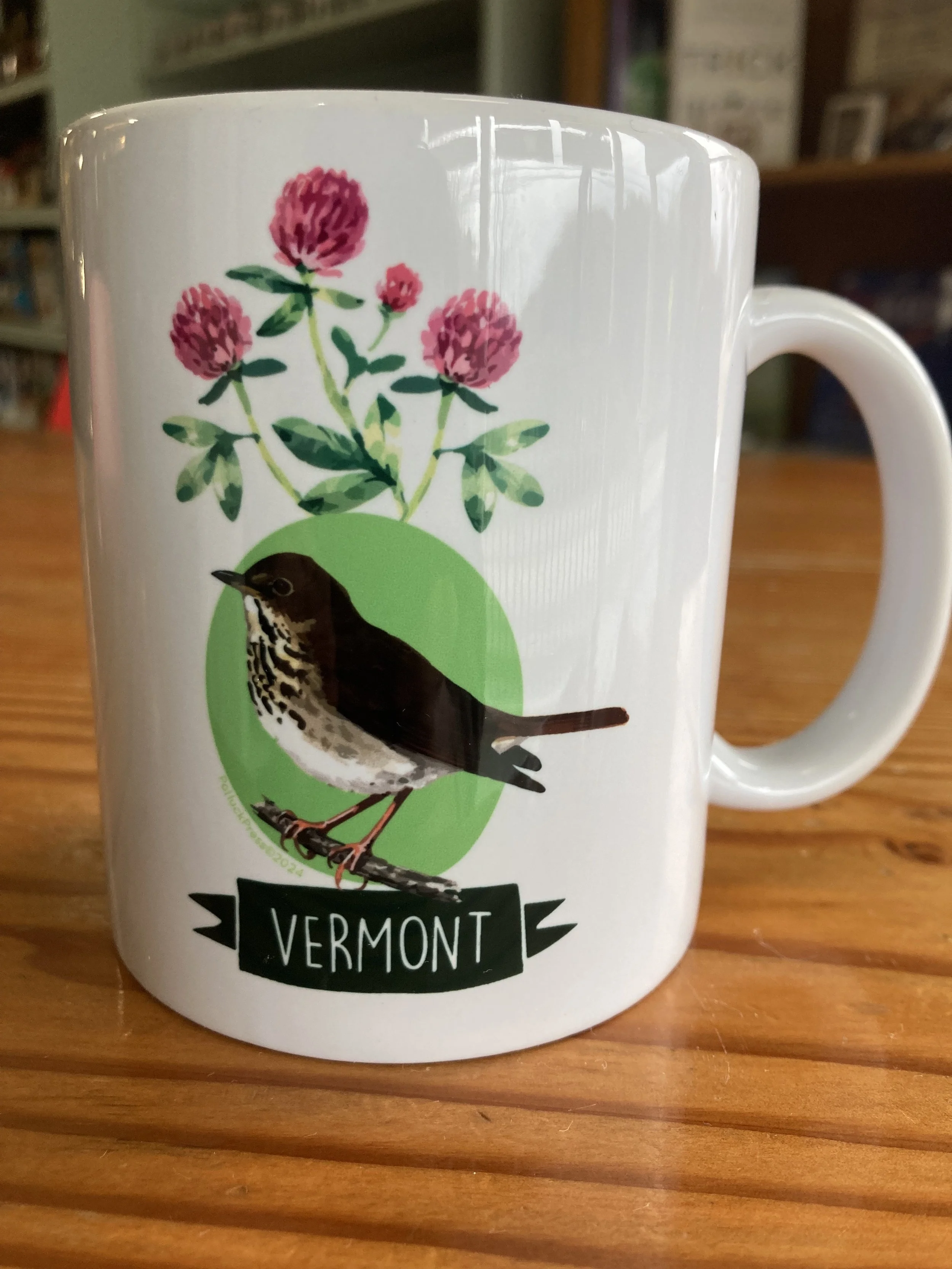 Vermont Ceramic 8oz Coffee Mug - Hermit Thrush with Red Clover
