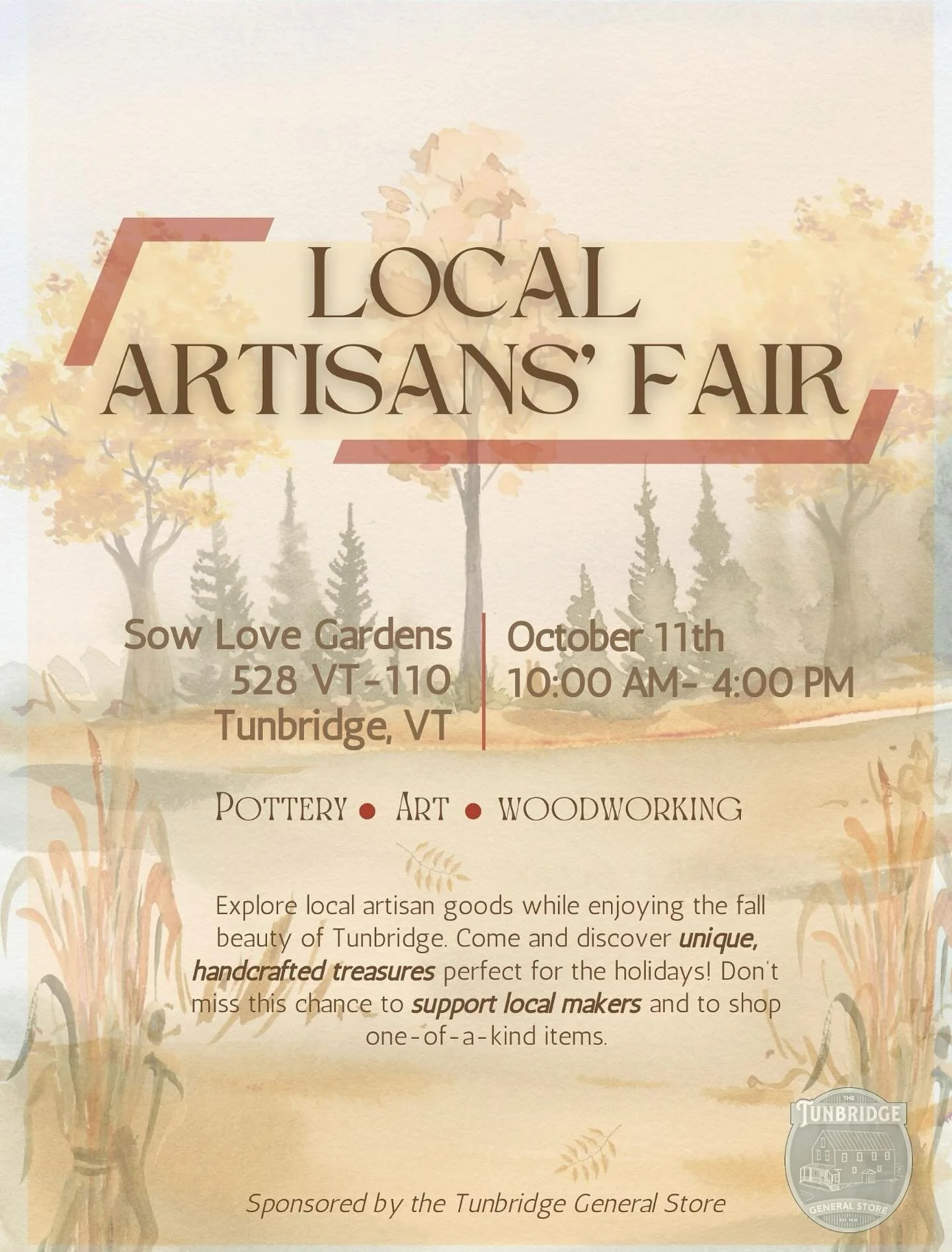 Artisan Fair now 10am-4pm on October 11th!! #tunbridge #vermont #tunbridgegeneralstore #artisan #local #vt #fall #october