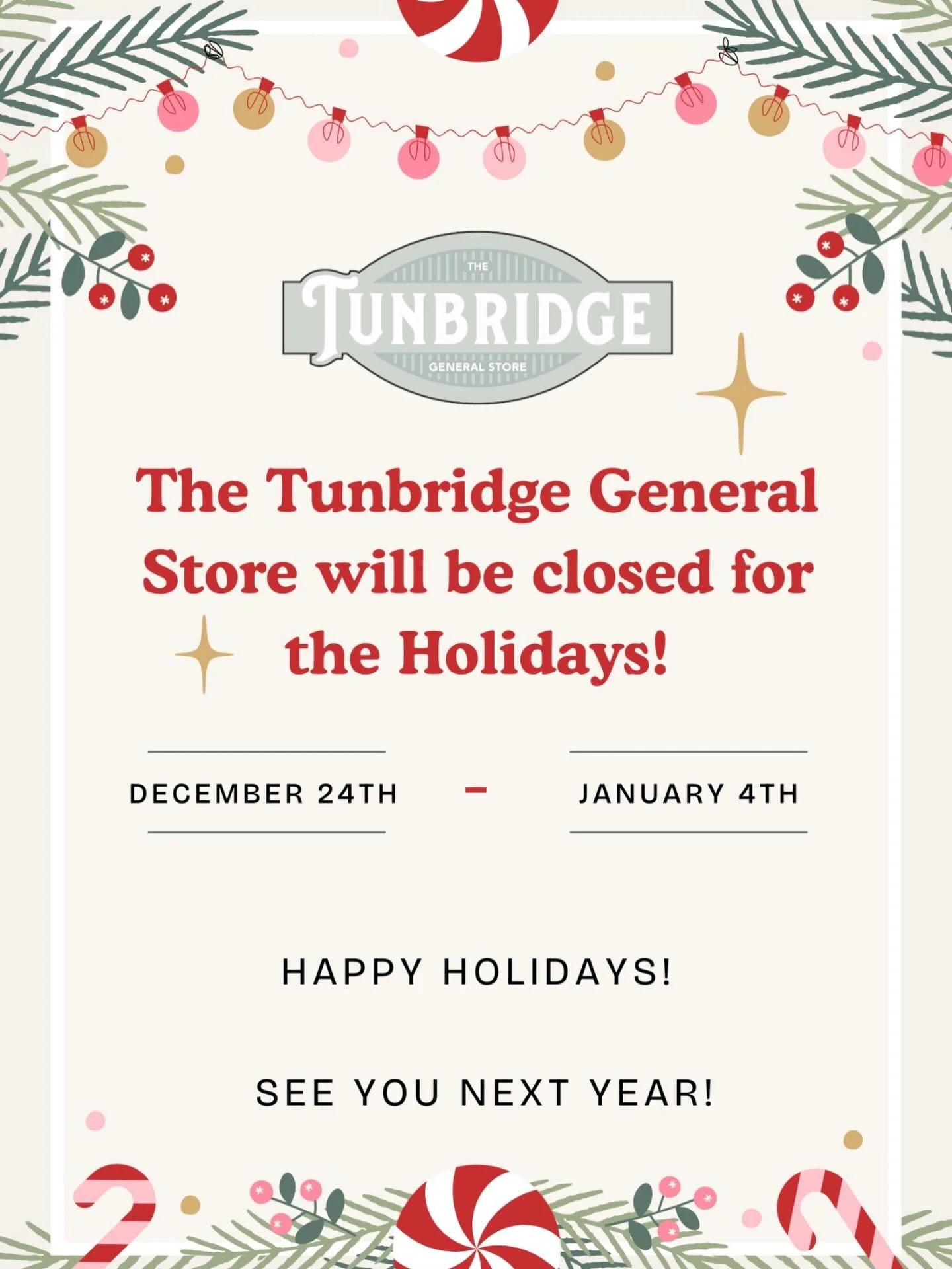 Happy holidays!! #tunbridge #tunbridgegeneralstore #vermont #general #generalstore #local #holidays #christmas #hanukkah #closedforholidays