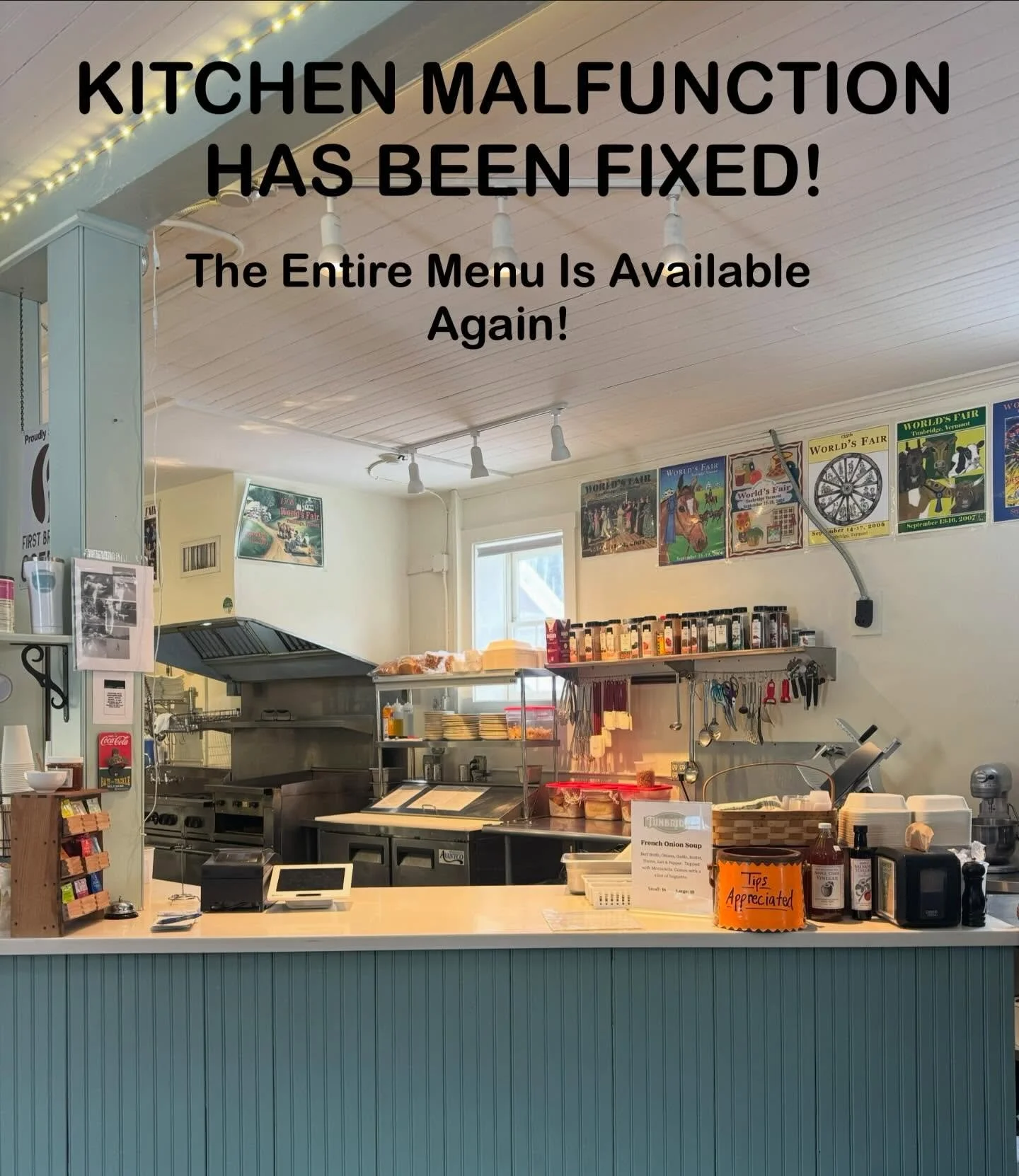 ENTIRE MENU IS AVAILABLE AGAIN!!! #tunbridge  #tunbridgegeneralstore #genralstore #vermont #vt #deli #lunch #breakfast #menu #kitchen #backinbusiness