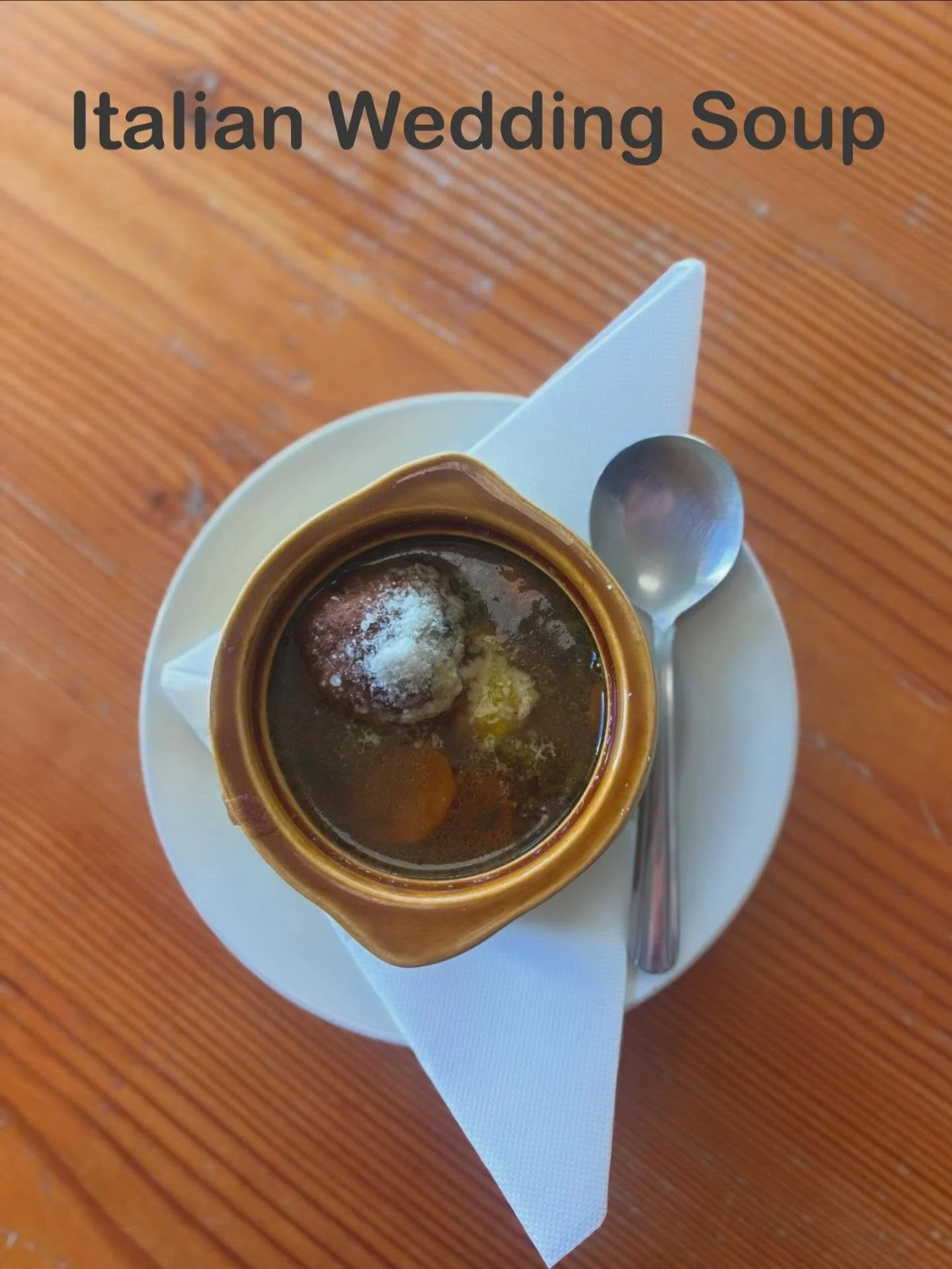 Weekly Specials Looking Delicious As Always!! 

Italian Wedding Soup ($6 or $8)
Meatballs, Oregano, Parsley, Egg, Milk, Parmesan, Potato, Carrots, Celery, Onion, Garlic, Rosemary, and Salt &amp; Pepper.

Swiss Burger ($15)
6oz Beef Patty, Swiss Chees