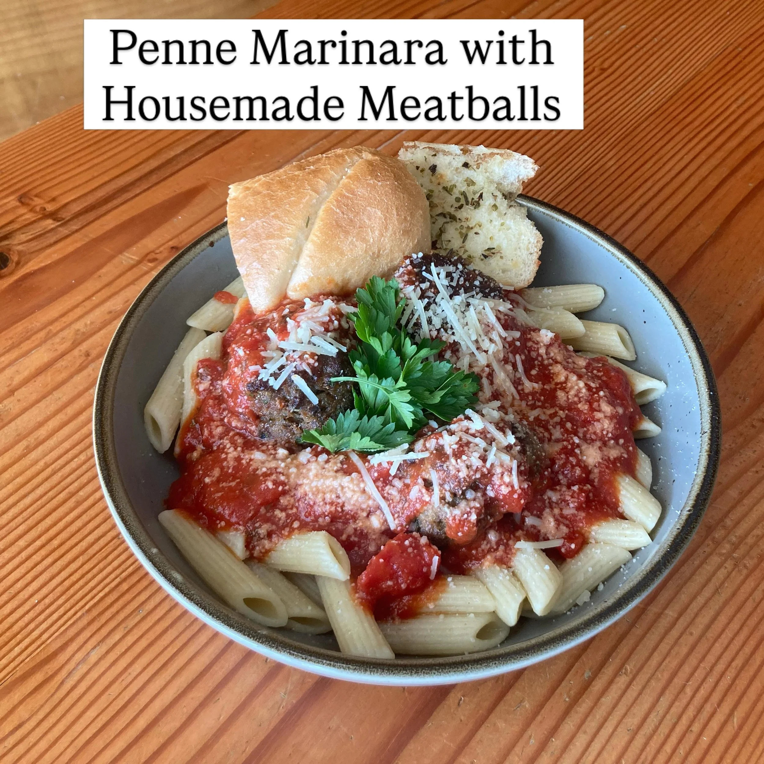 Chef Bill is at it again! Come by for our Monday night dinner special: Penne Marinara with homemade meatballs and garlic bread for $14.