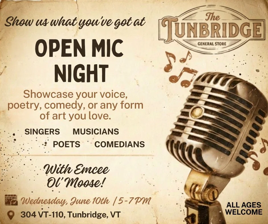 🎤 Open Mic is BACK this Wednesday at TGS! 

#TunbridgeVT #TunbridgeGeneralStore #openmicnight