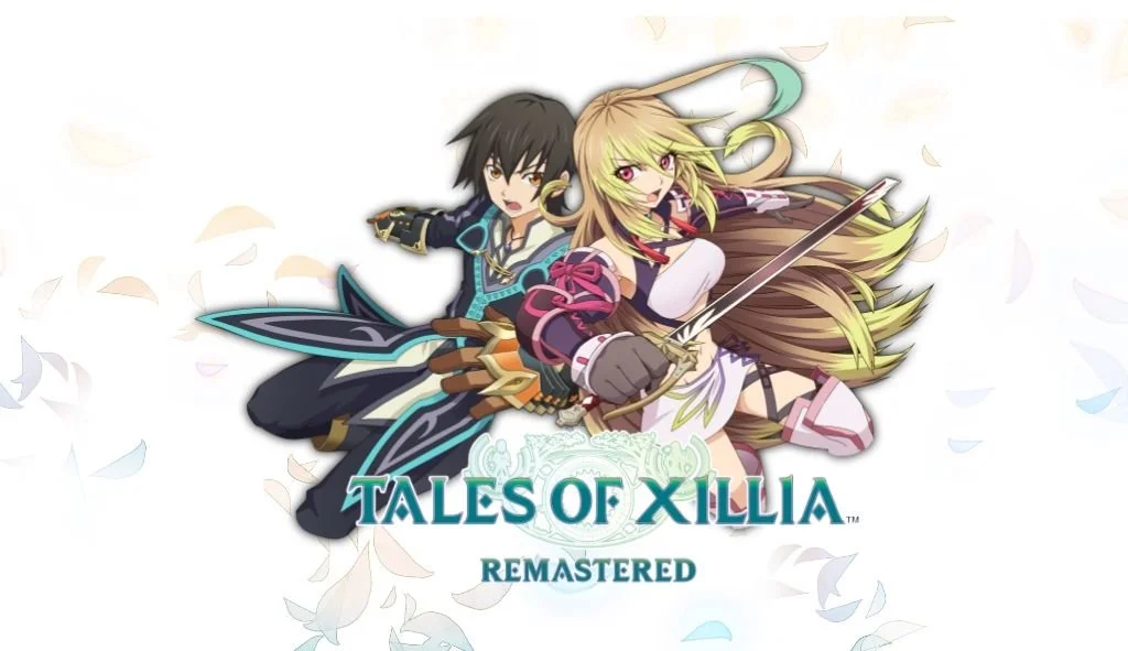 Illustration de deux personnages d'anime de Tales of Xillia Remastered, un garçon avec une épée et un garçon avec de longs cheveux blonds, dans un style artistique japonais.