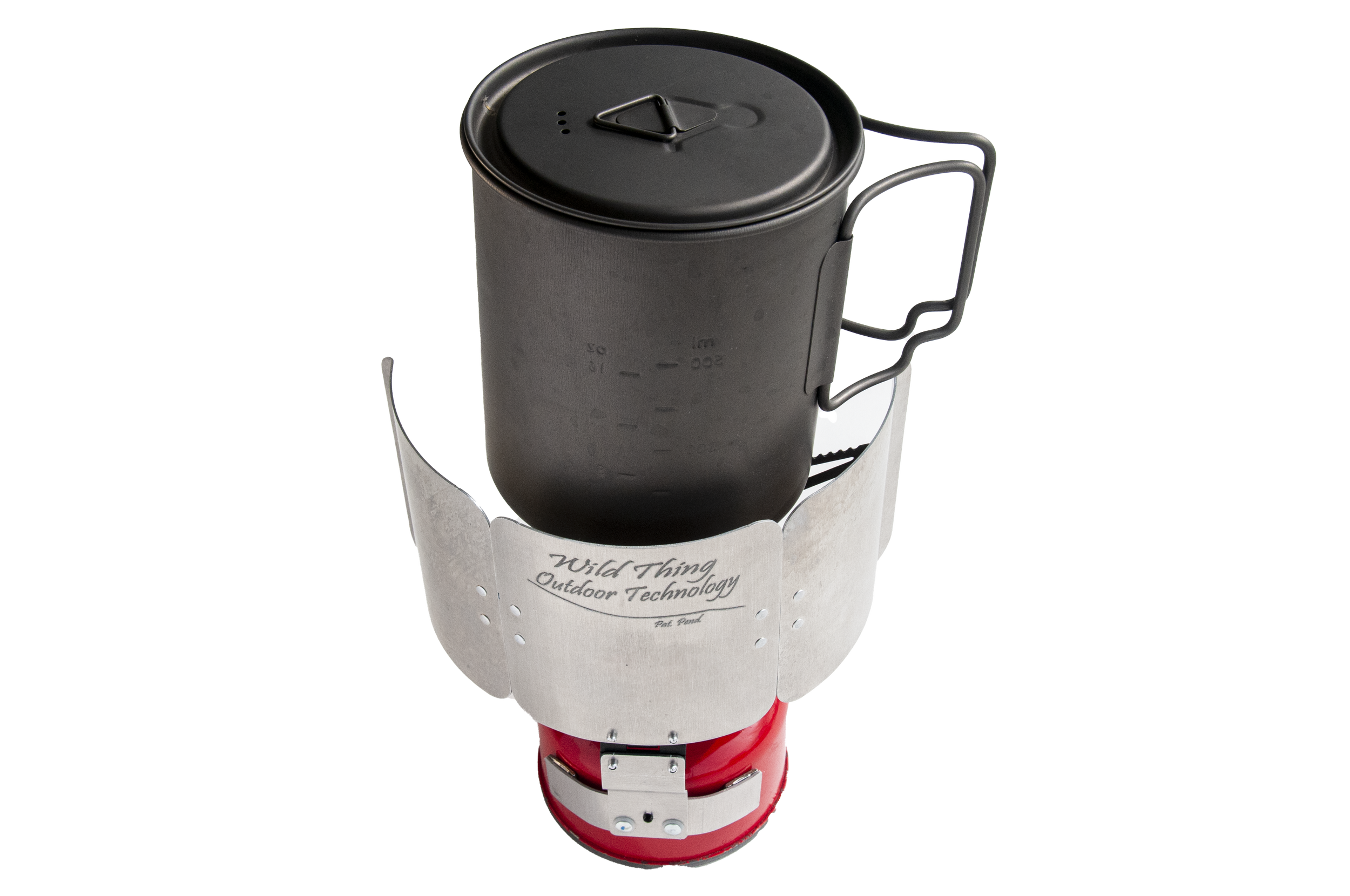 Backpacking and camping ultralight camp stove windscreen  with cook pot.