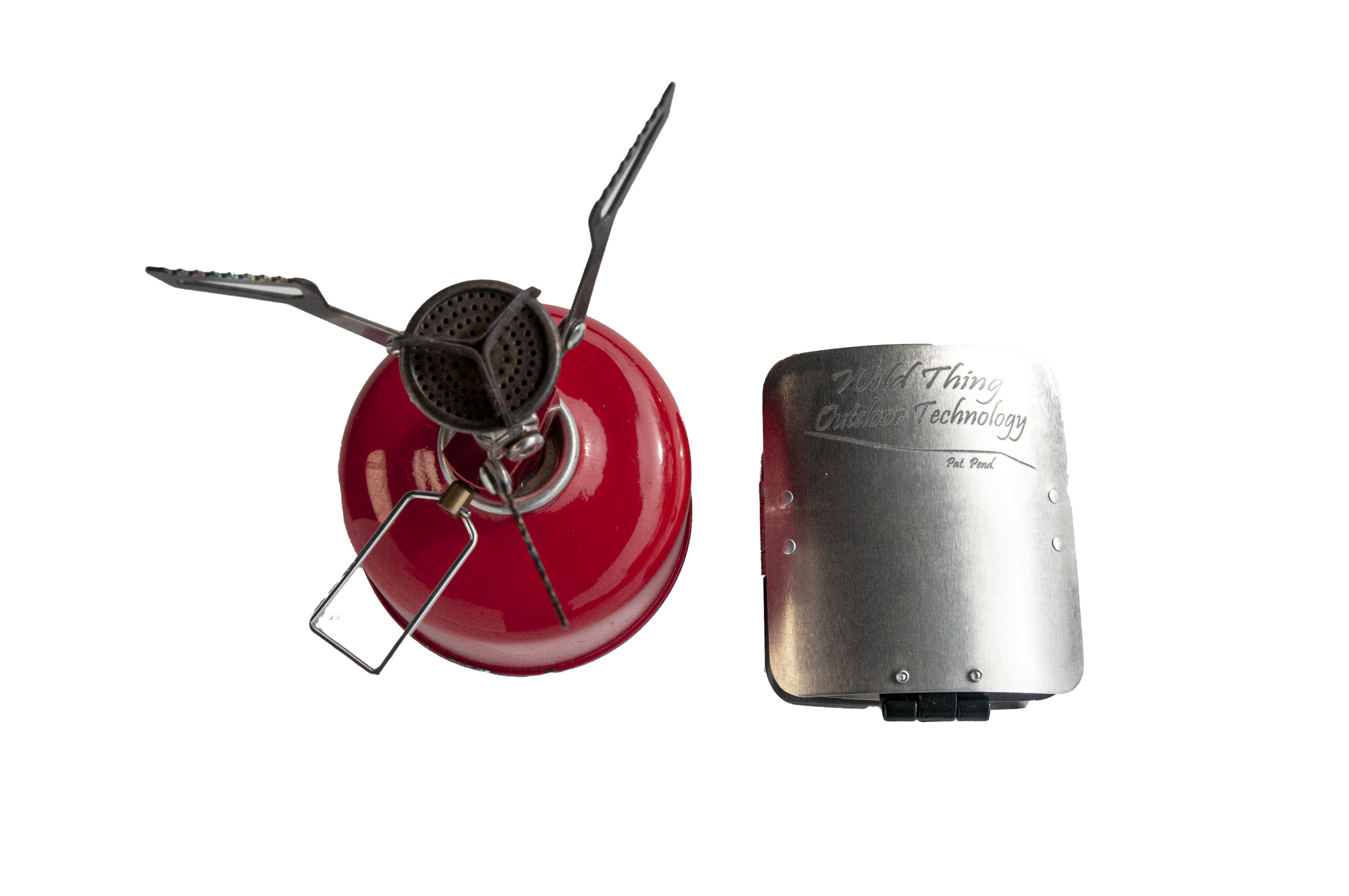 Backpacking and camping ultralight camp stove windscreen with stove and gas canister