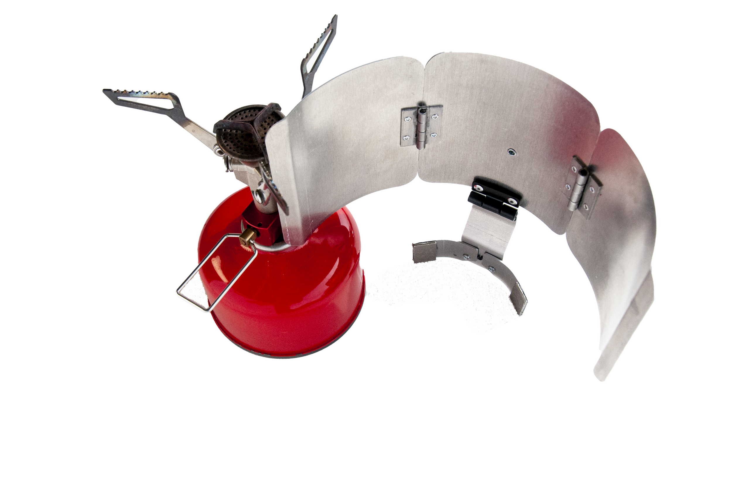 Ultralight camp stove windscreen with stove and gas canister