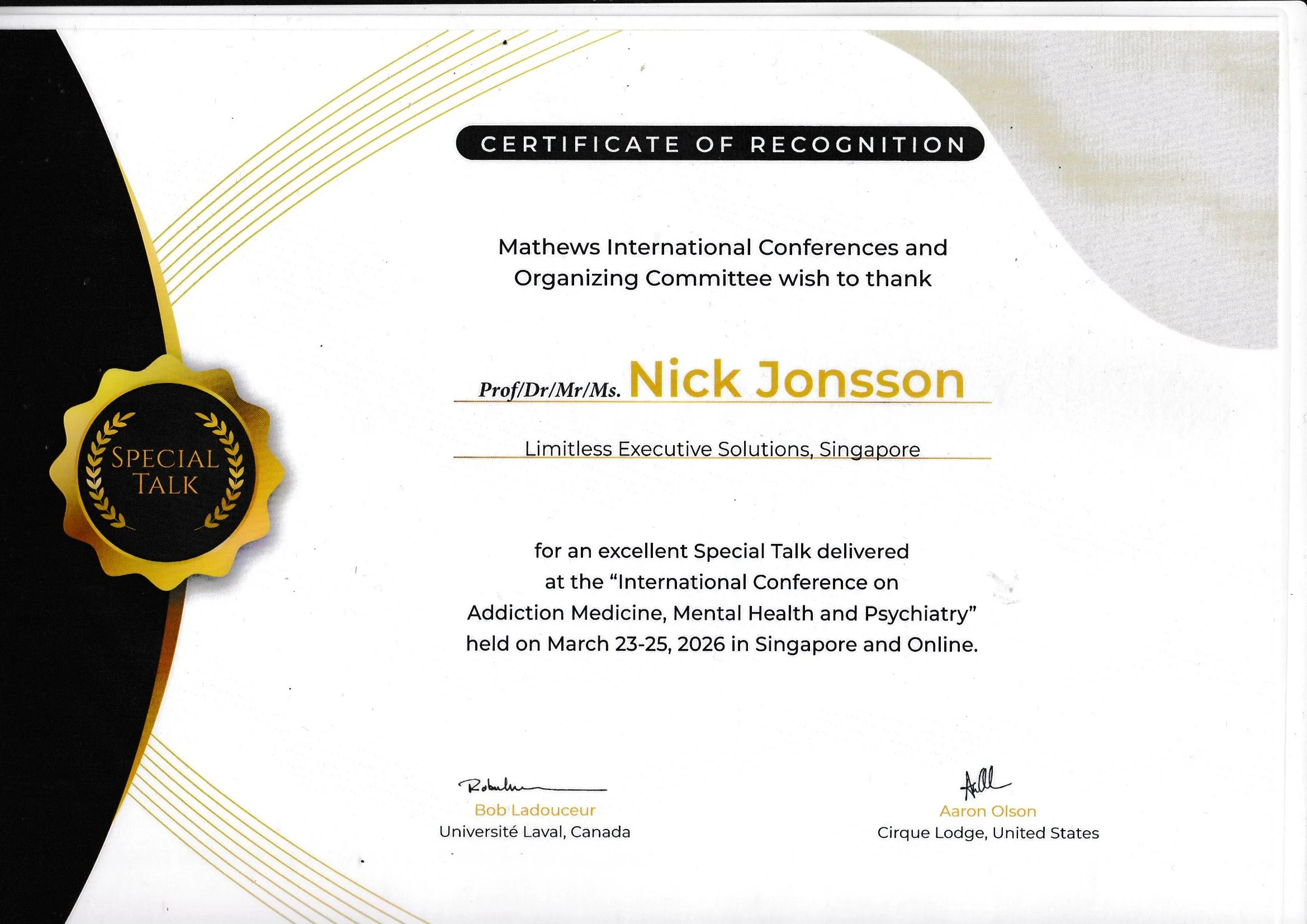 Nick Jonsson at the International Conference on Addiction Medicine - 5 Steps to Holistic Leadership