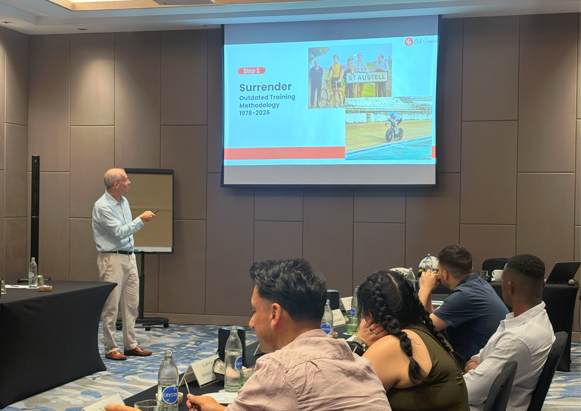 Nick Jonsson and Professor John JJ Bennett facilitating leadership lessons from elite athletes workshop in Phuket Thailand