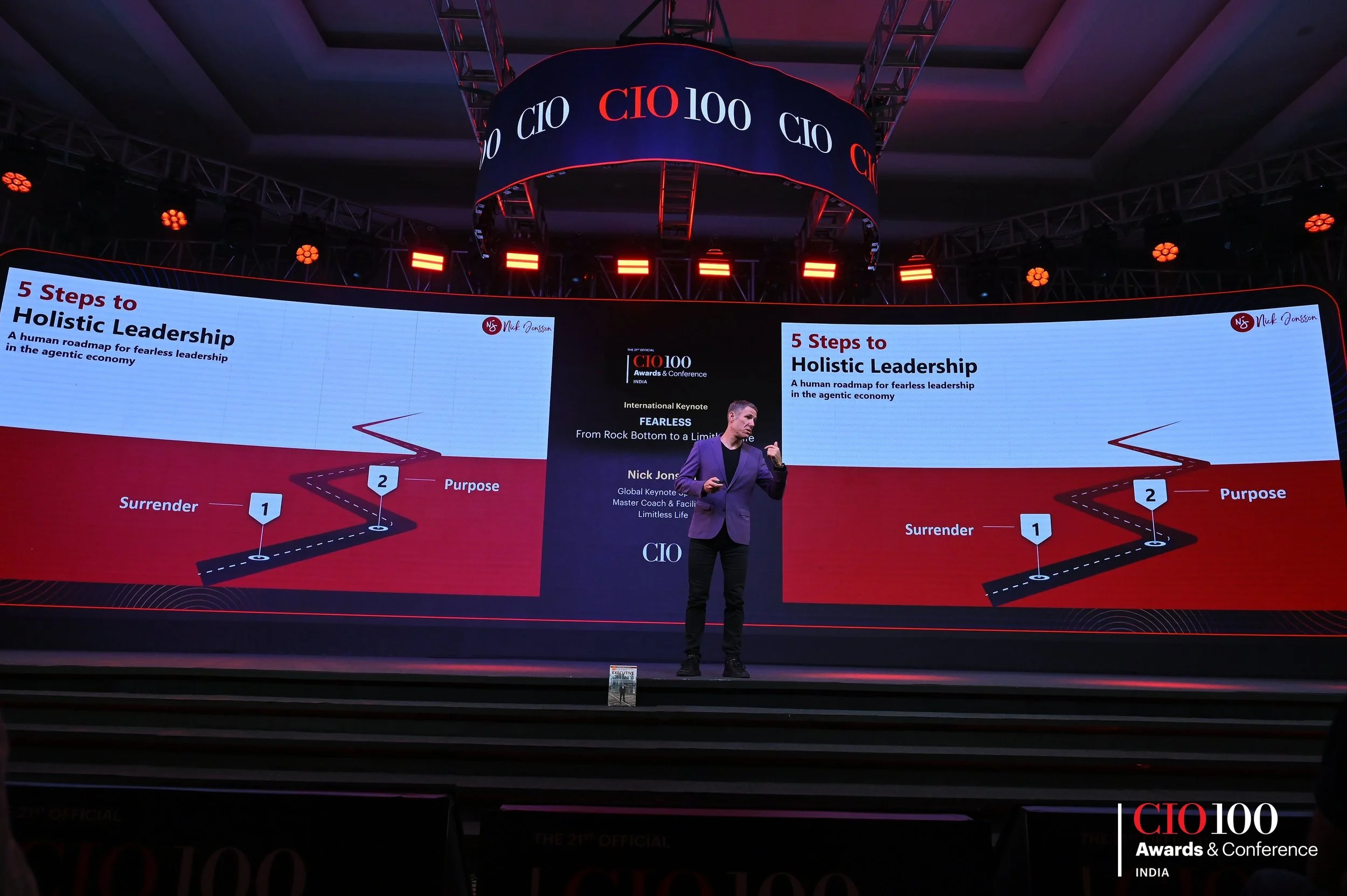 Nick Jonsson speaking on fearless leadership and the human side of AI transformation