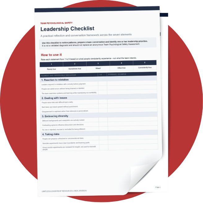 team psychological safety leadership checklist