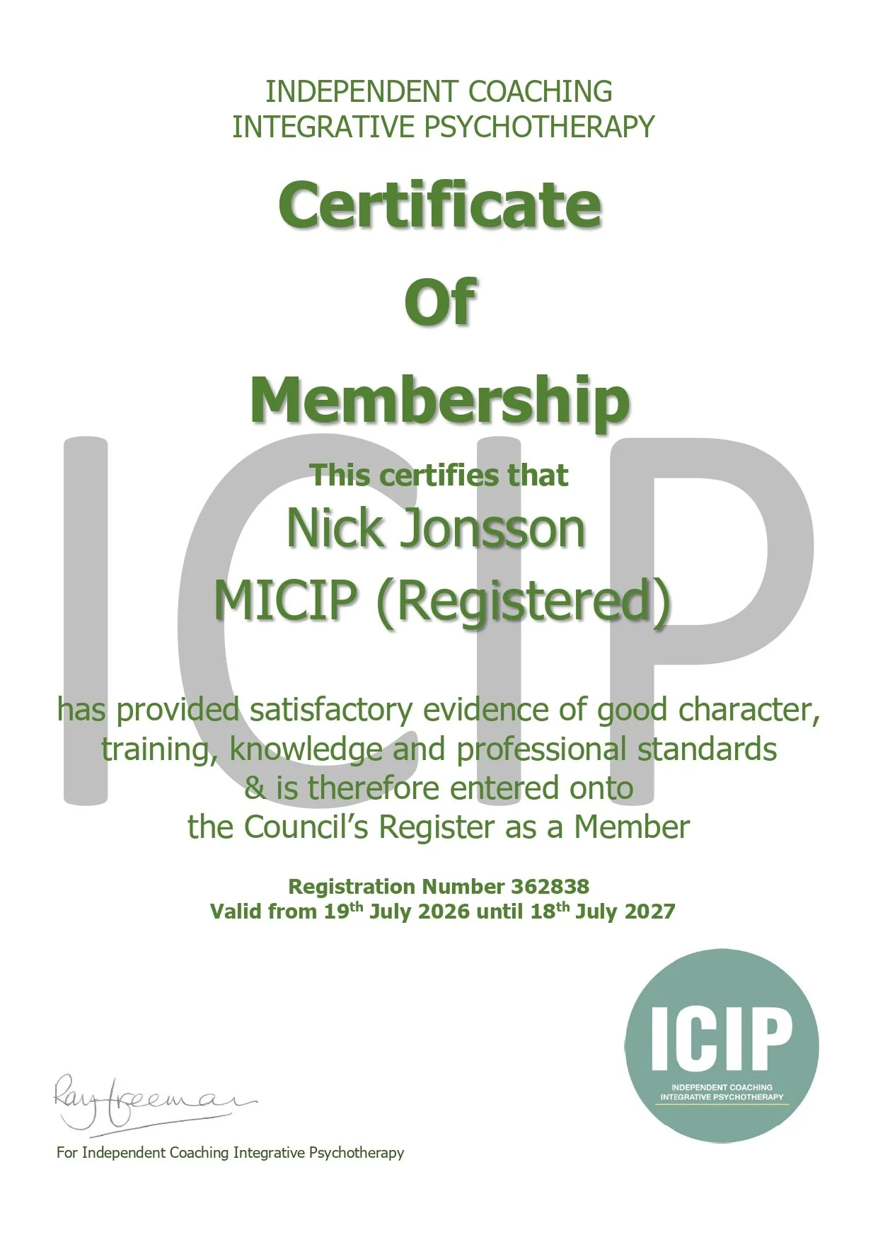 ICIP Certificate - Nick Jonsson