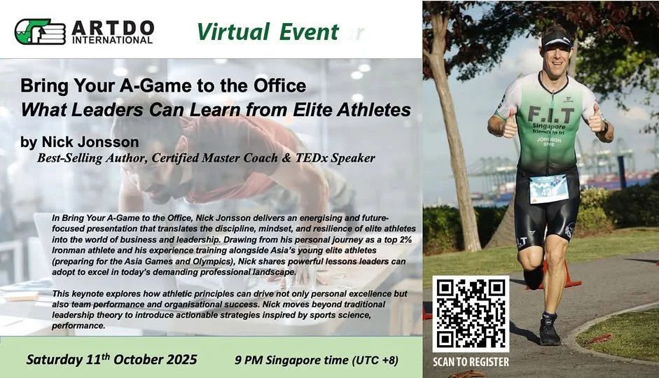 Nick Jonsson delivering Bring Your A-Game to the Office keynote on leadership lessons from elite athletes