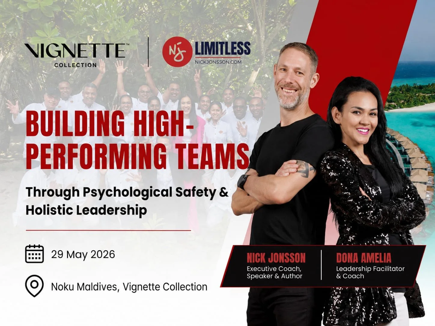 Nick Jonsson and Dona Amelia facilitating psychological safety workshop at Noku Maldives