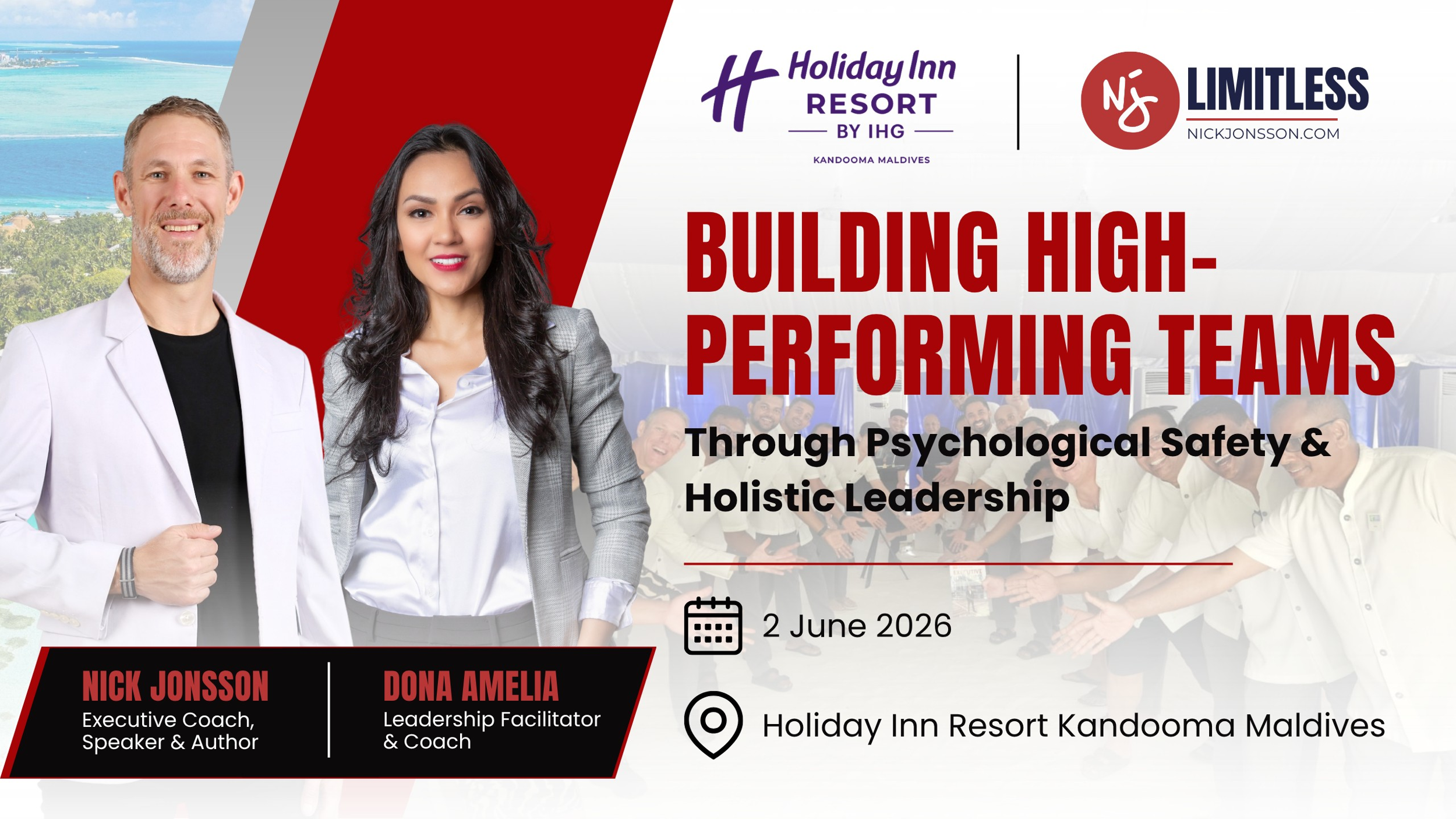 Nick Jonsson and Dona Amelia facilitating leadership workshop at Holiday Inn Resort Kandooma Maldives