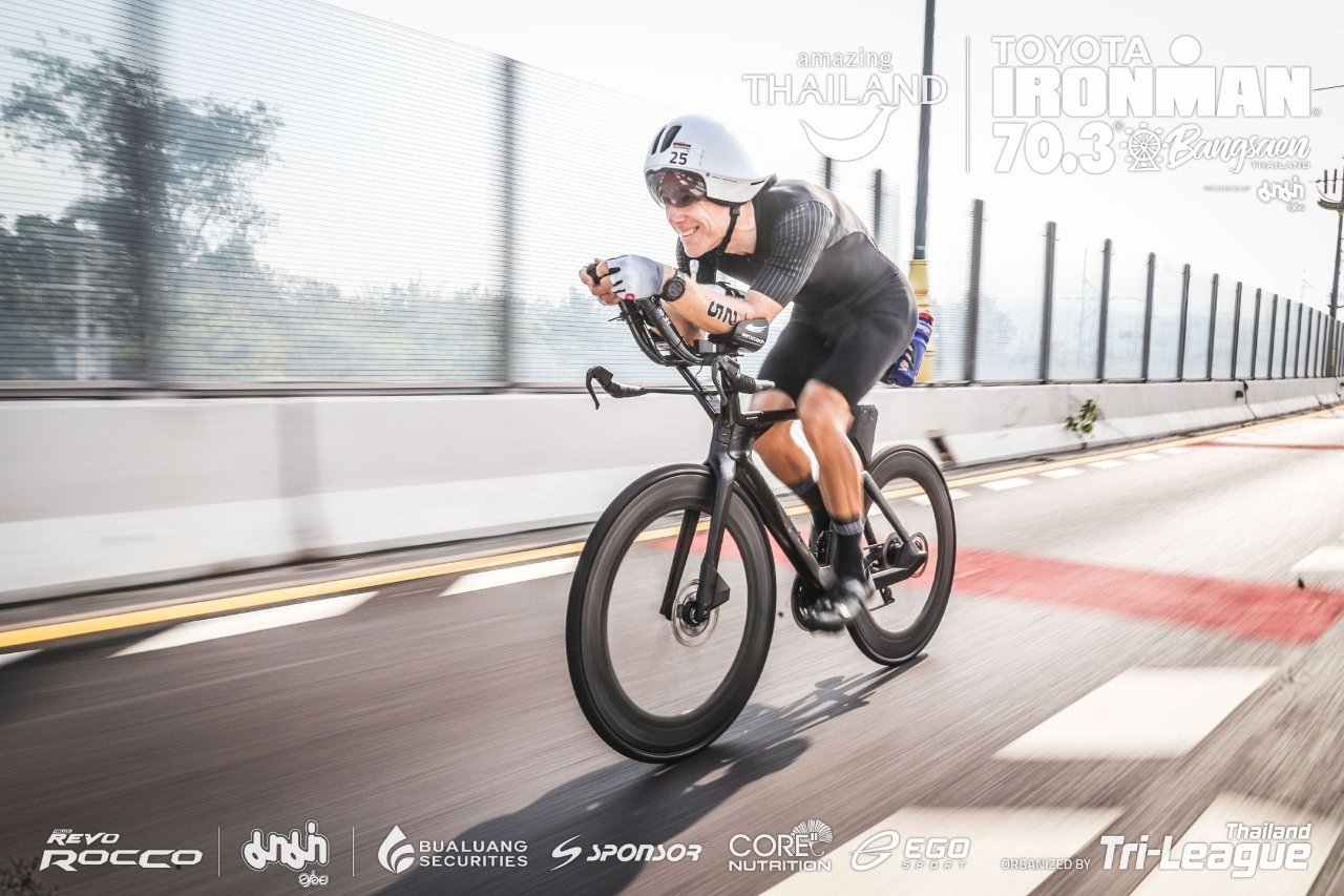 Nick Jonsson cycling during IRONMAN training in Phuket